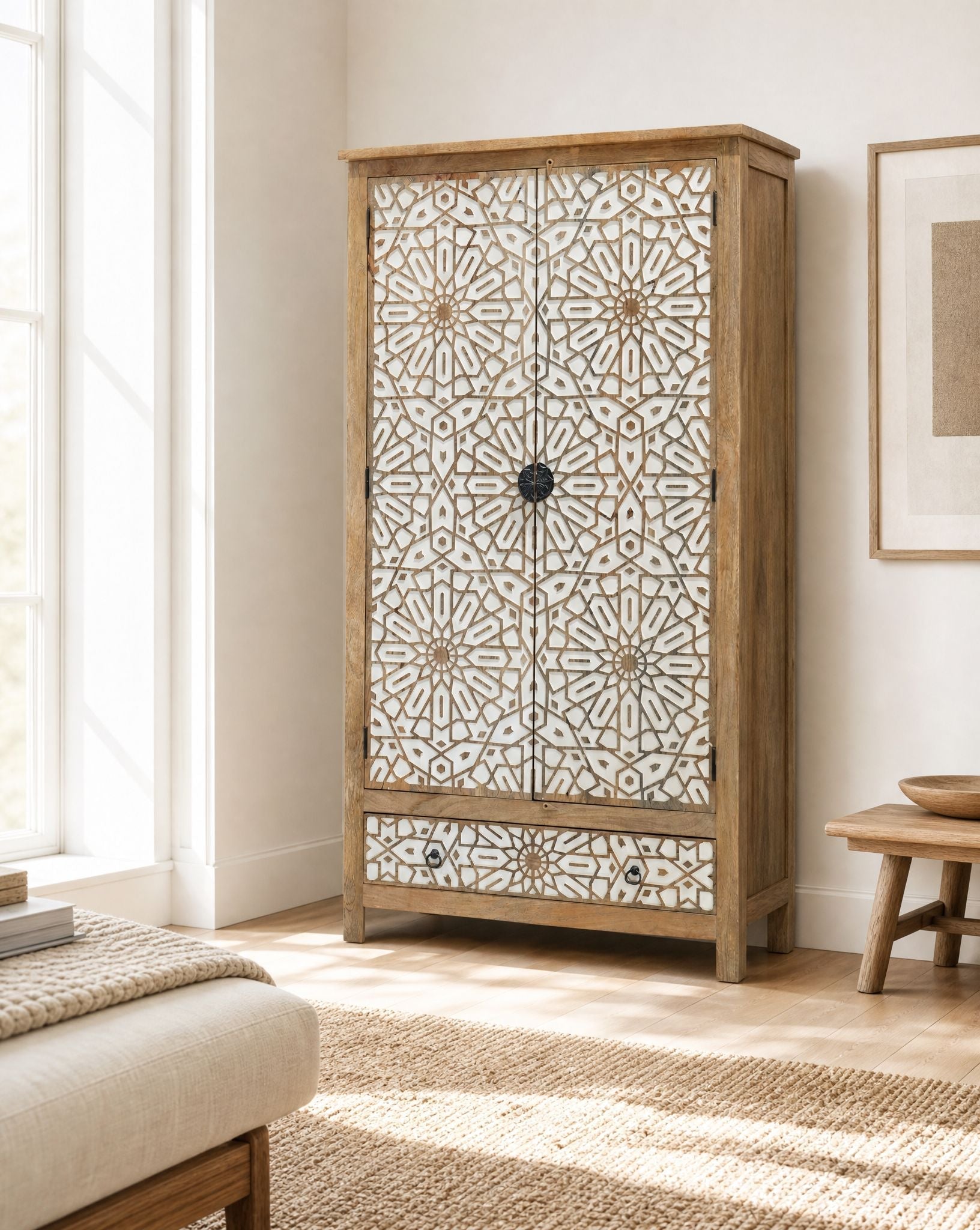 Ivory Wooden Cabinet - Art and craft furniture 