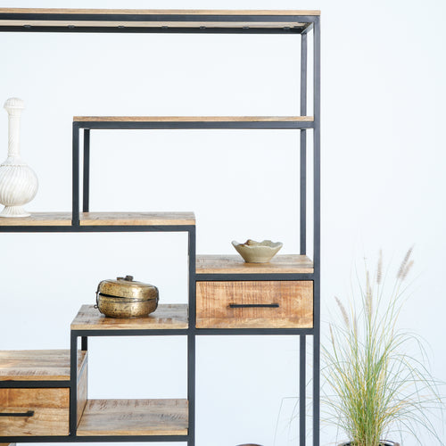 INDUSTRIAL FOUR-DRAWER BOOKSHELF