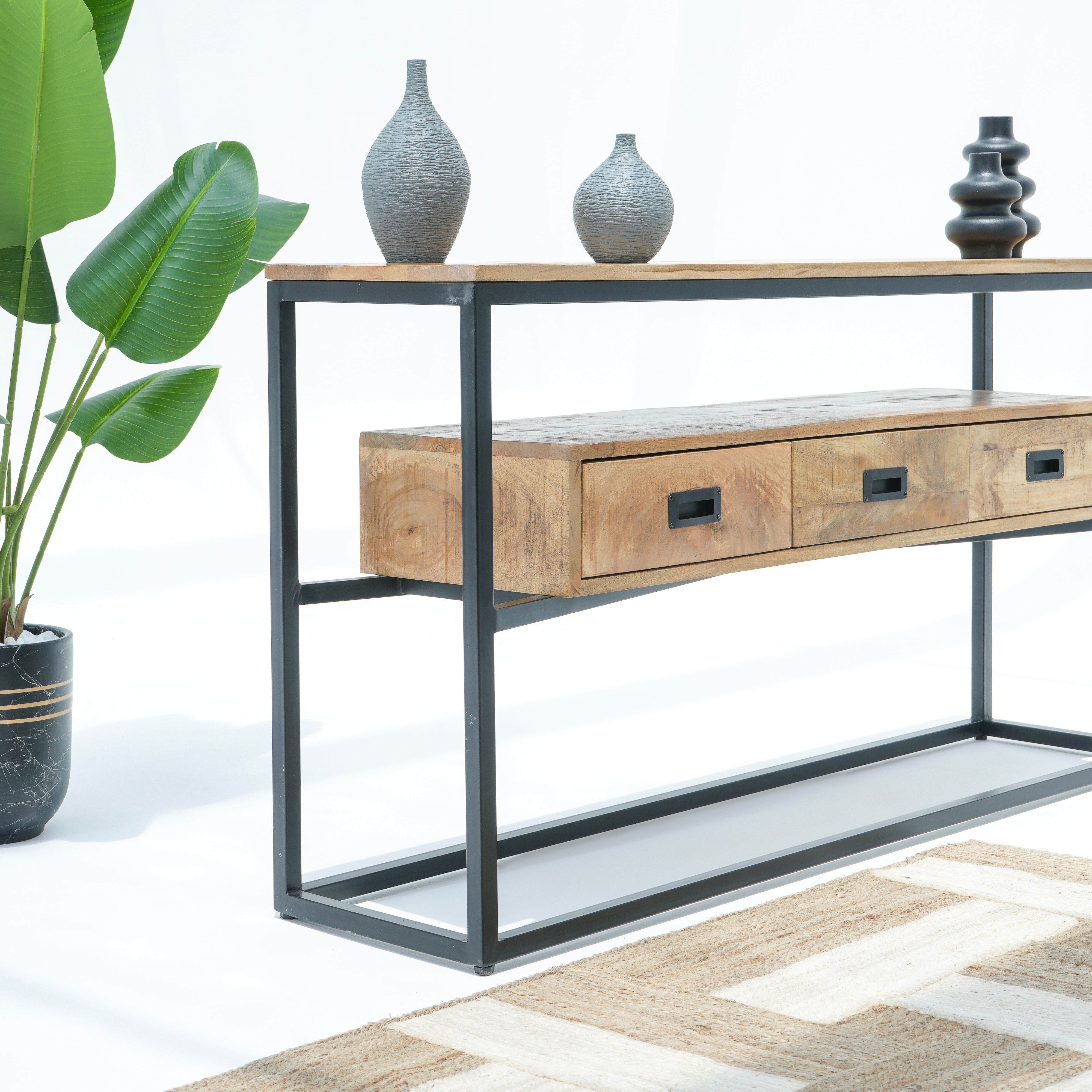 BERLIN LOFT INDUSTRIAL CONSOLE TABLE THREE DRAWER