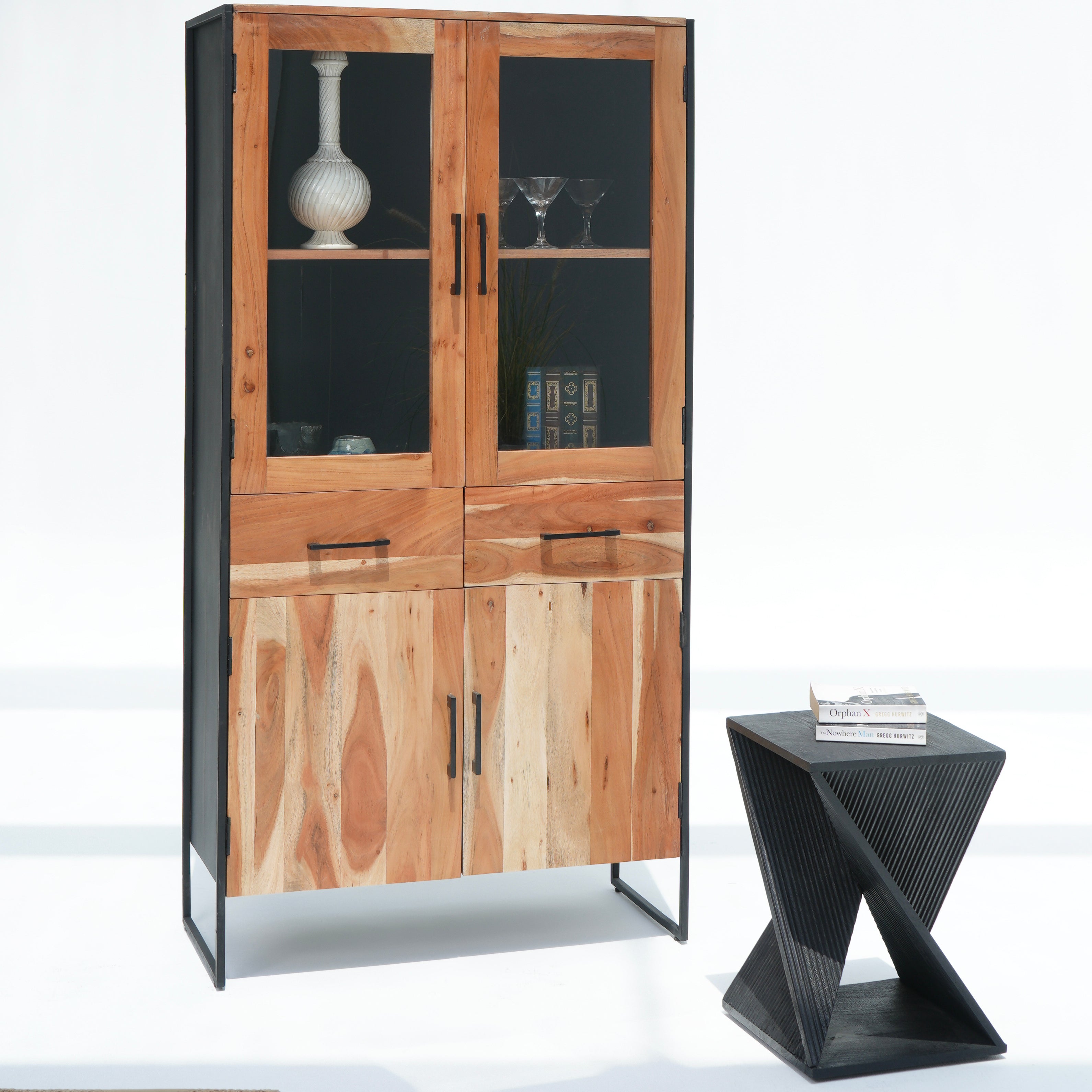 New Noble Two Glass Door-Two Wooden Door Cabinet