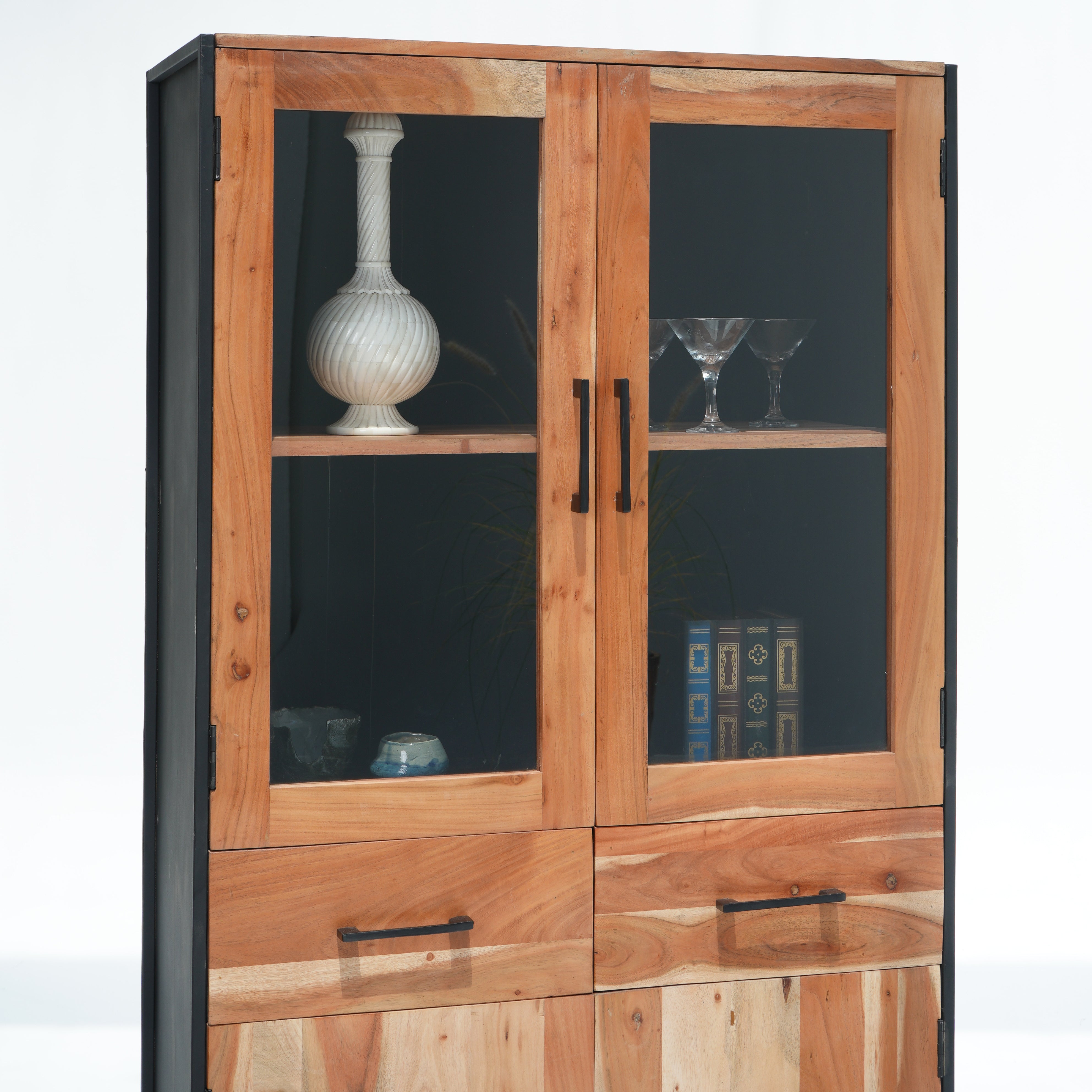 New Noble Two Glass Door-Two Wooden Door Cabinet