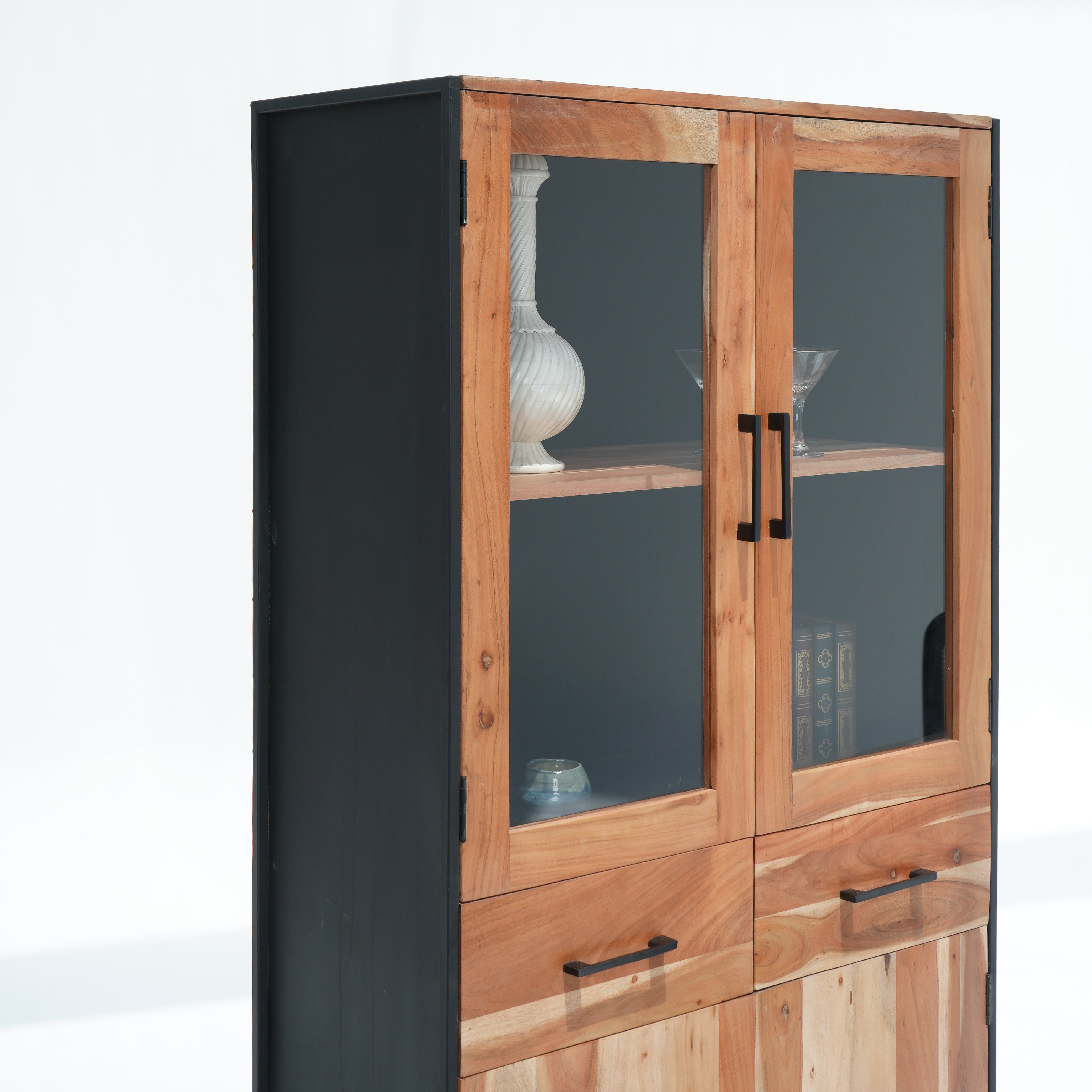 New Noble Two Glass Door-Two Wooden Door Cabinet