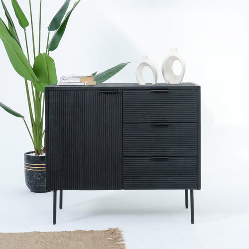 LINWOOD IRON THREE DRAWER ONE DOOR SIDEBOARD