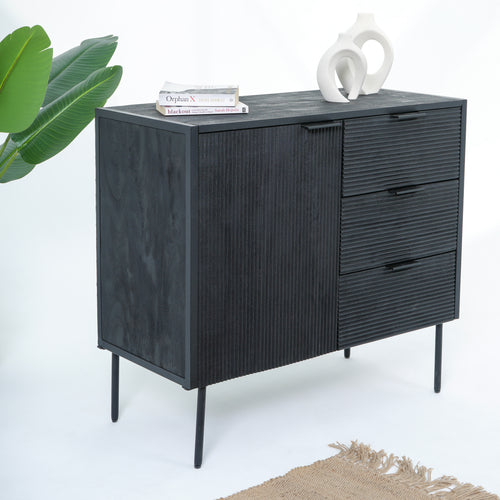 LINWOOD IRON THREE DRAWER ONE DOOR SIDEBOARD