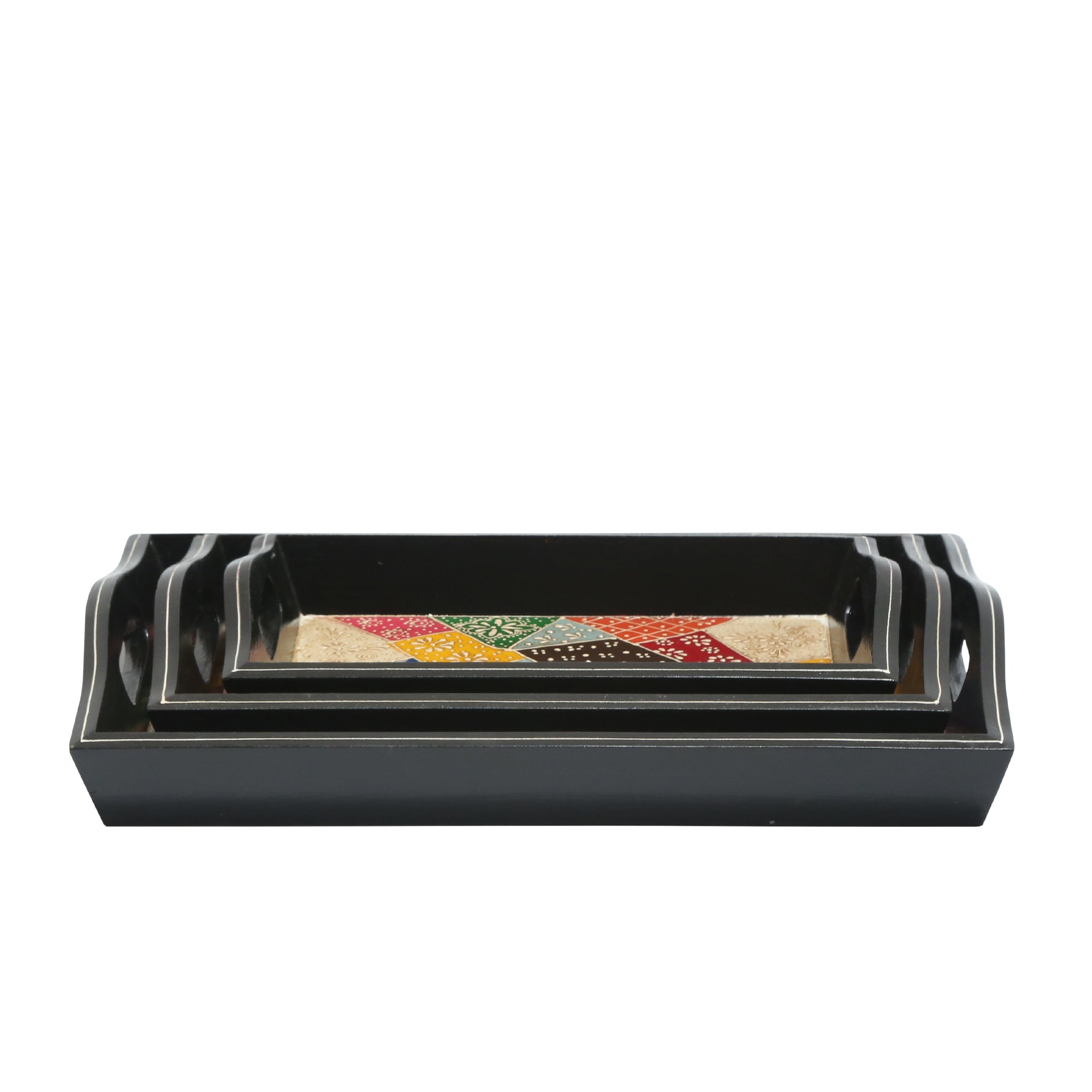 WOODEN TRAY SET OF THREE