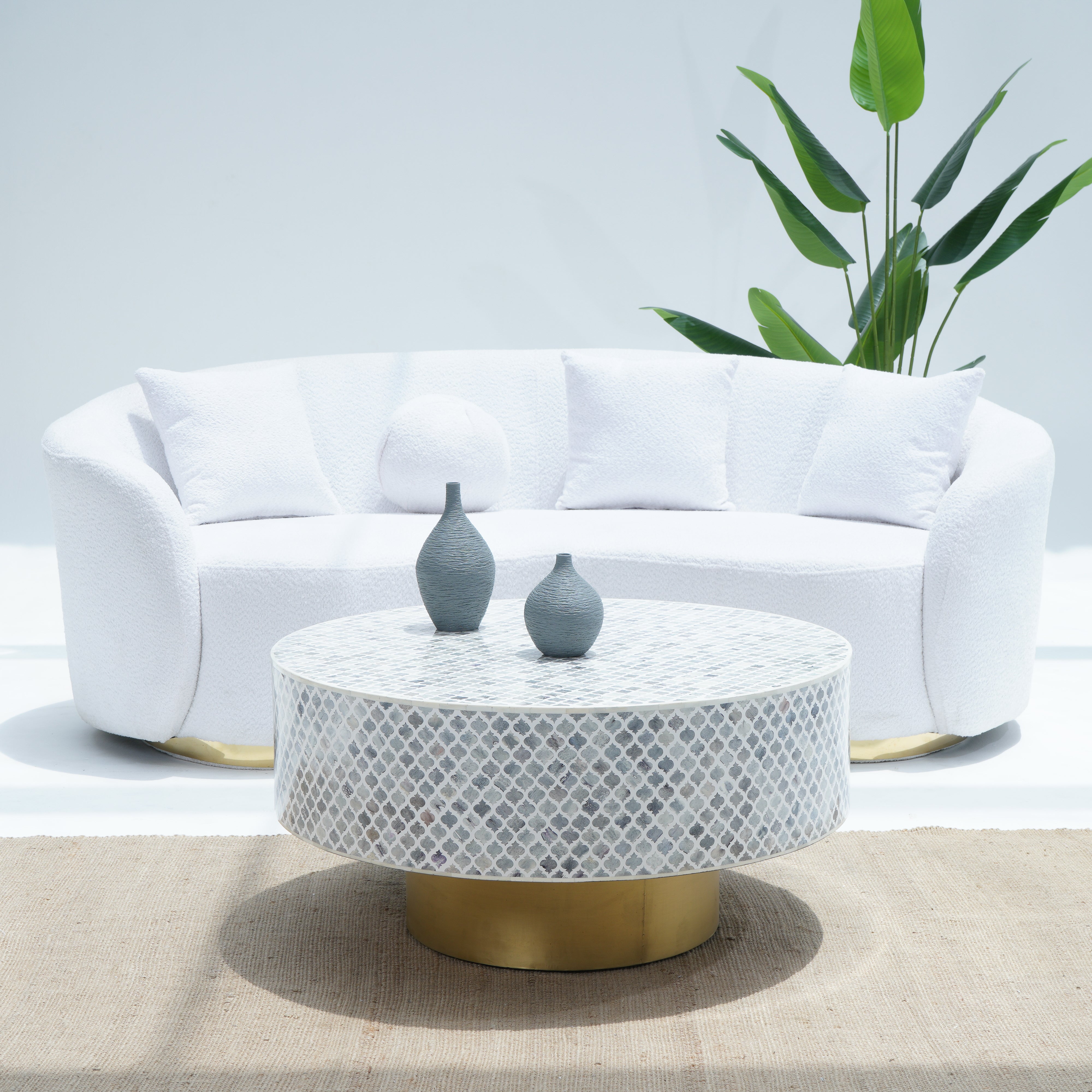 INLAY LIGHT BROWN ROUND COFFEE TABLE