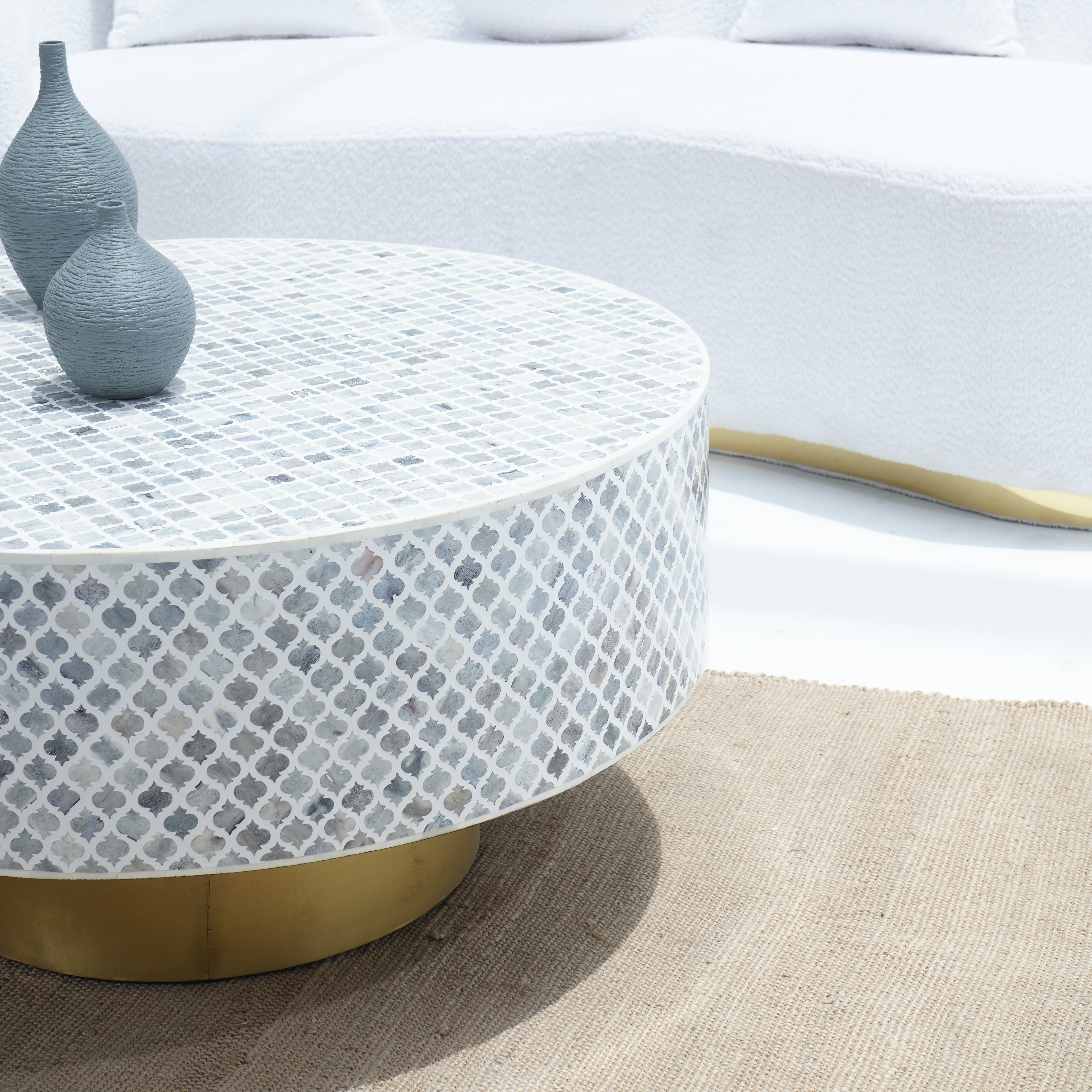 INLAY LIGHT BROWN ROUND COFFEE TABLE