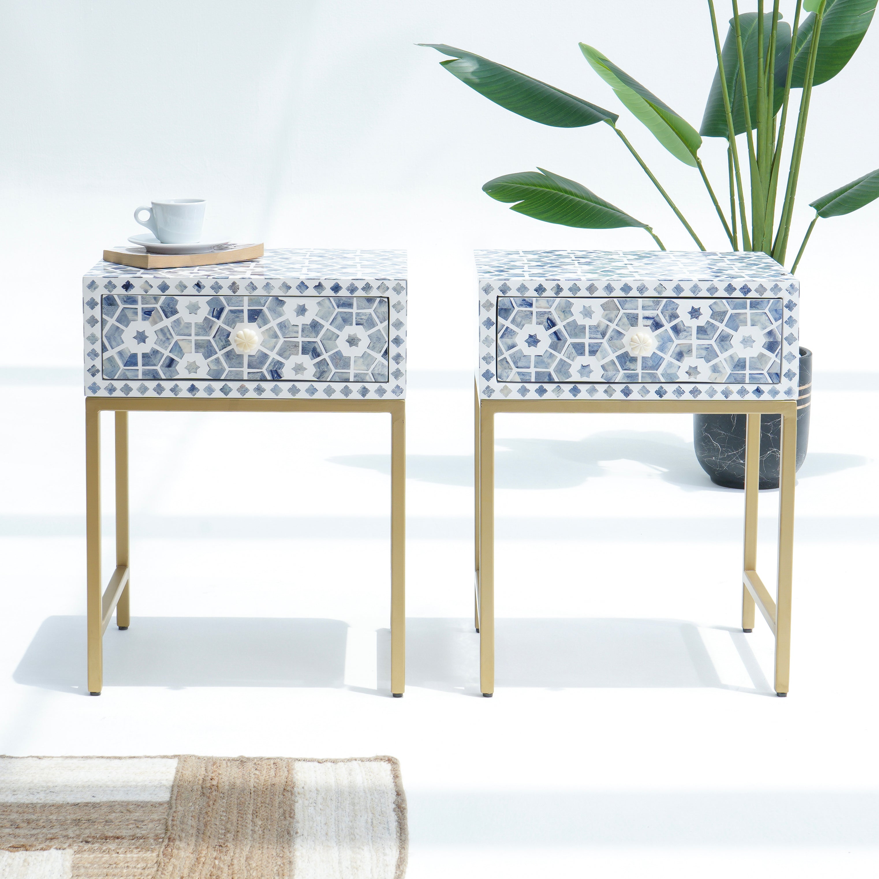 Inlay Light Sky Blue Bedside Table