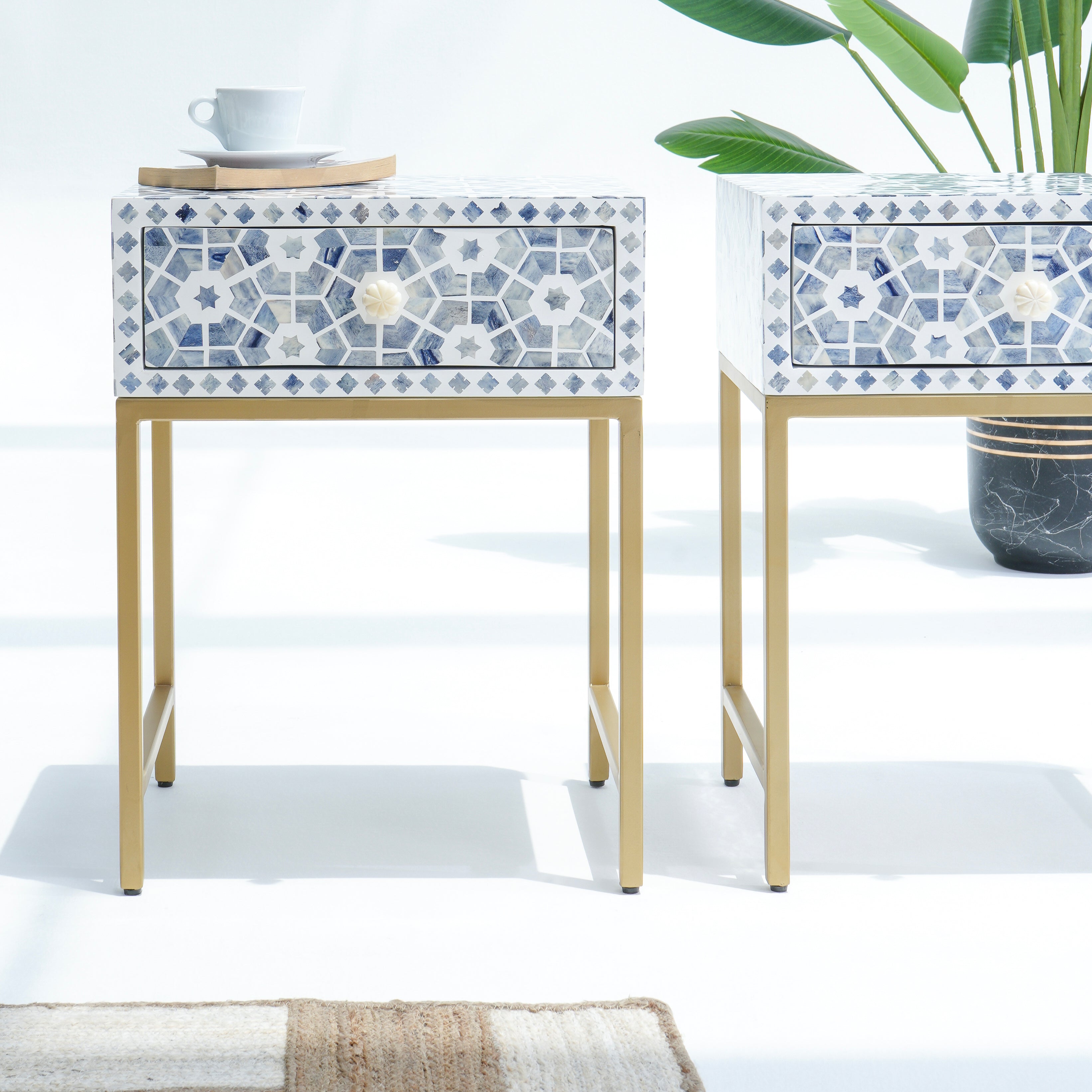 Inlay Light Sky Blue Bedside Table