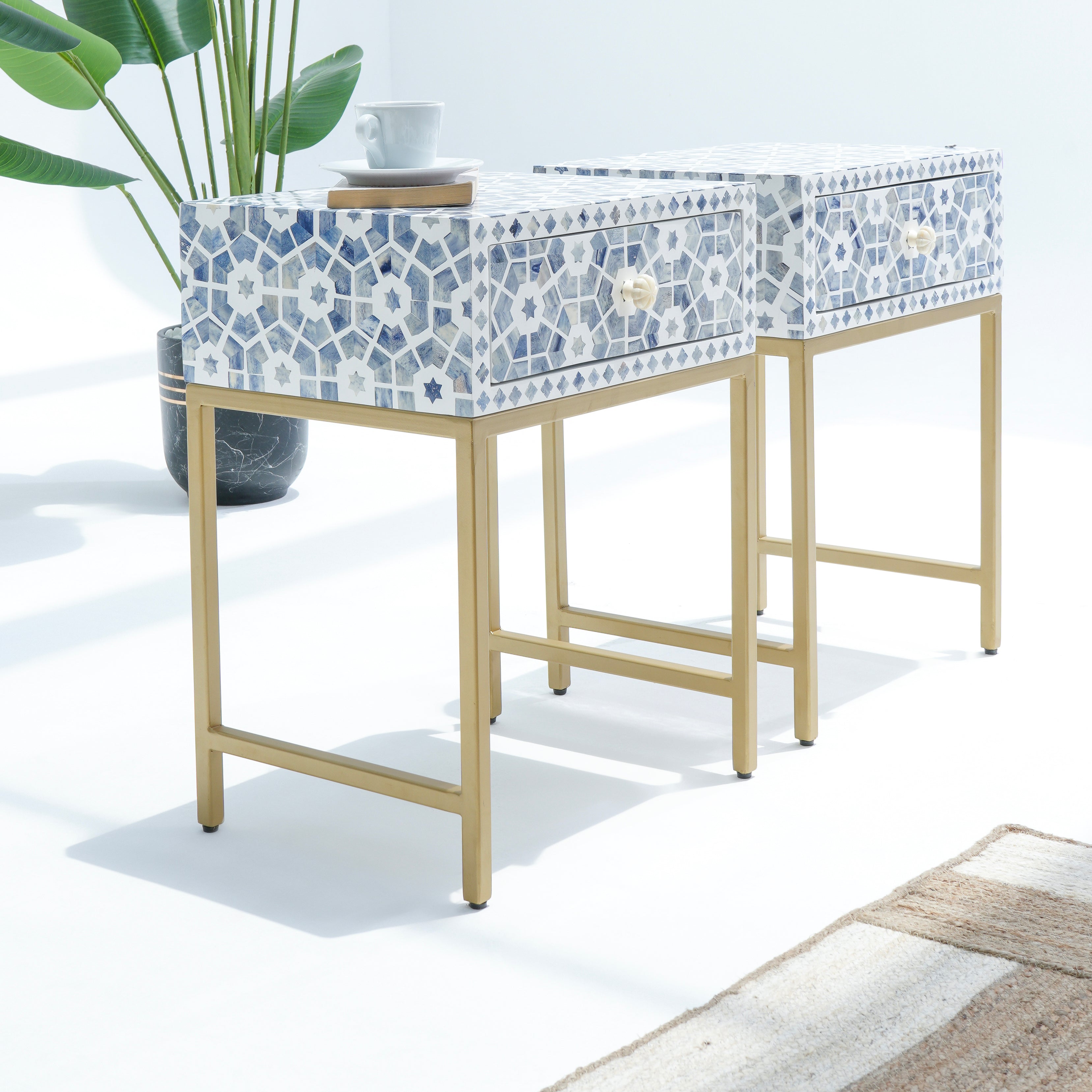 Inlay Light Sky Blue Bedside Table
