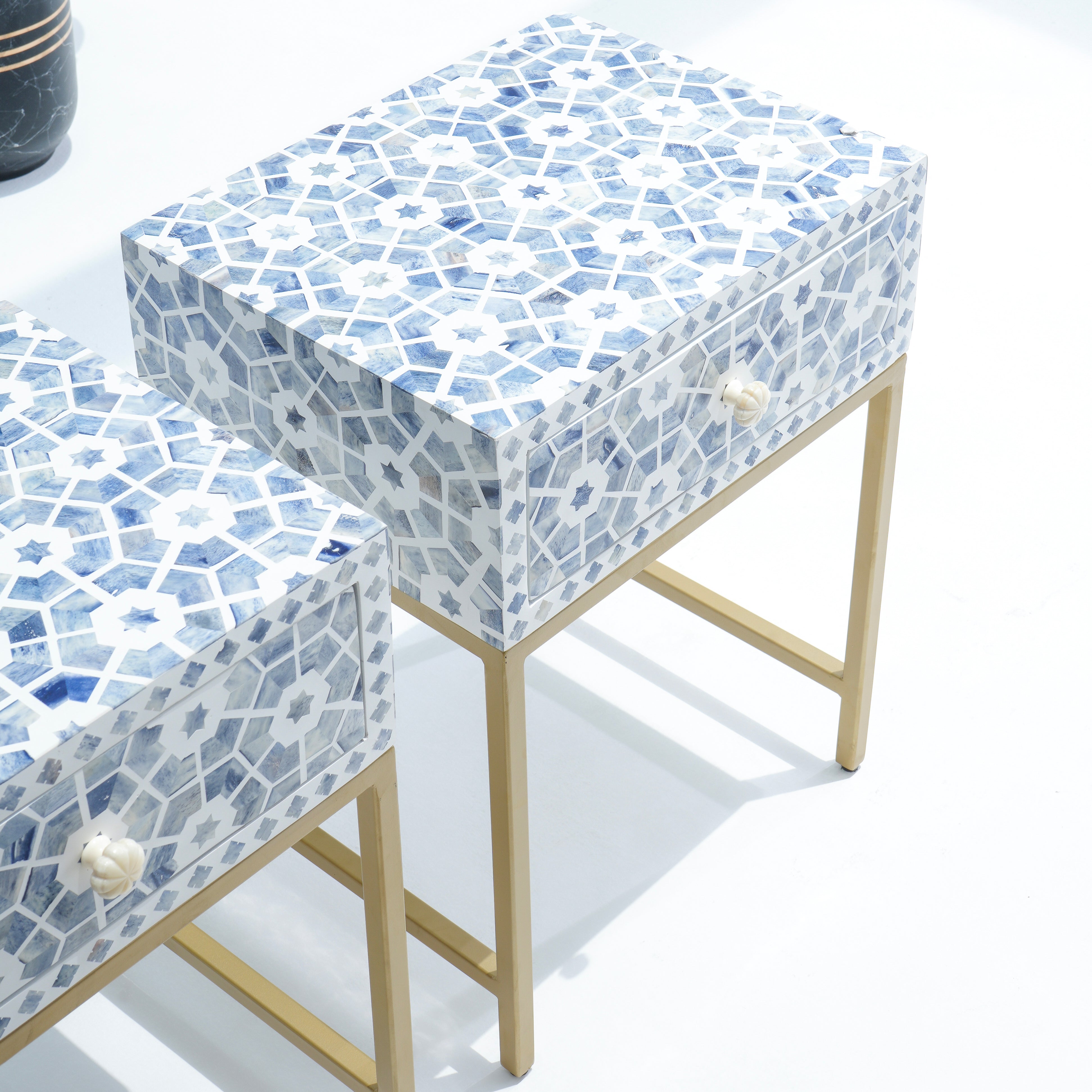 Inlay Light Sky Blue Bedside Table
