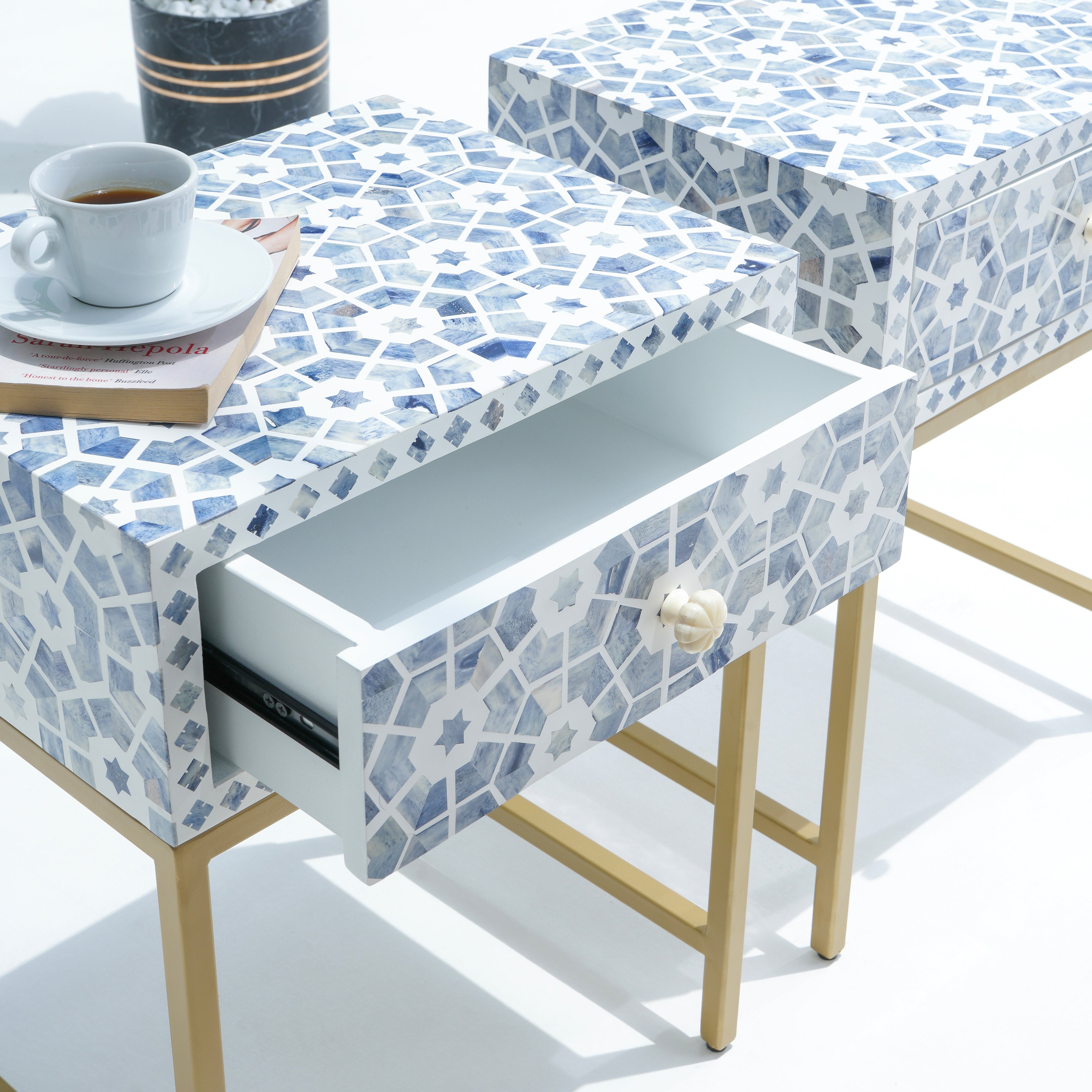 Inlay Light Sky Blue Bedside Table