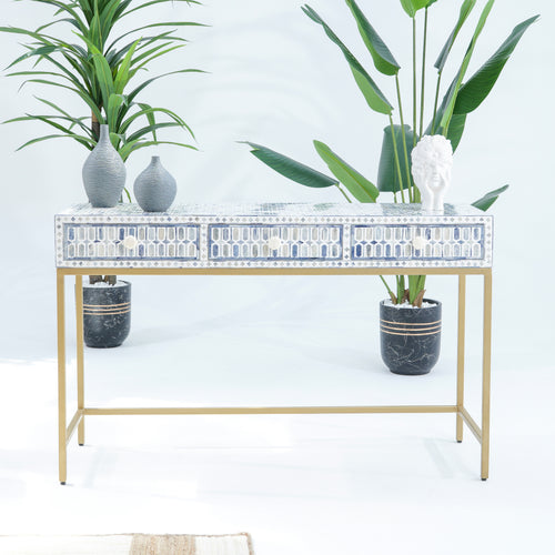 INLAY THREE DRAWER LIGHT BLUE CONSOLE