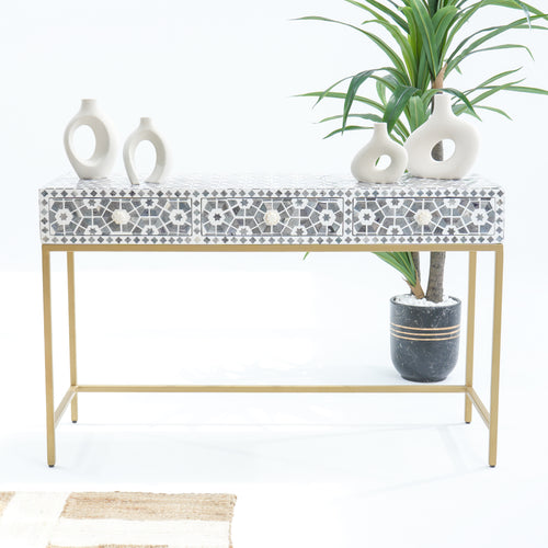 INLAY THREE DRAWER LIGHT GREY CONSOLE