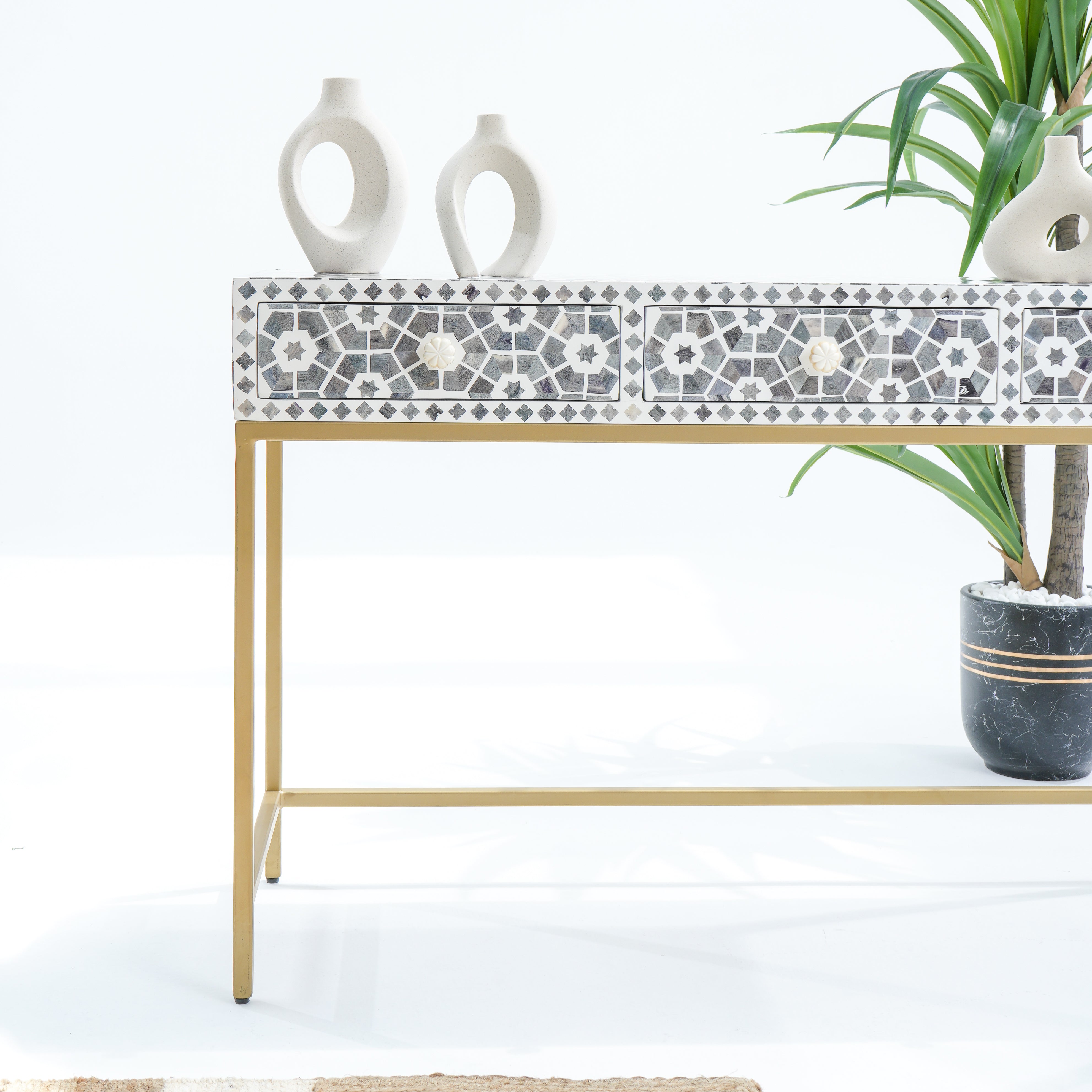 INLAY THREE DRAWER LIGHT GREY CONSOLE