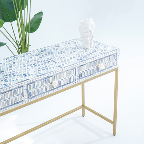 INLAY THREE DRAWER LIGHT BLUE CONSOLE