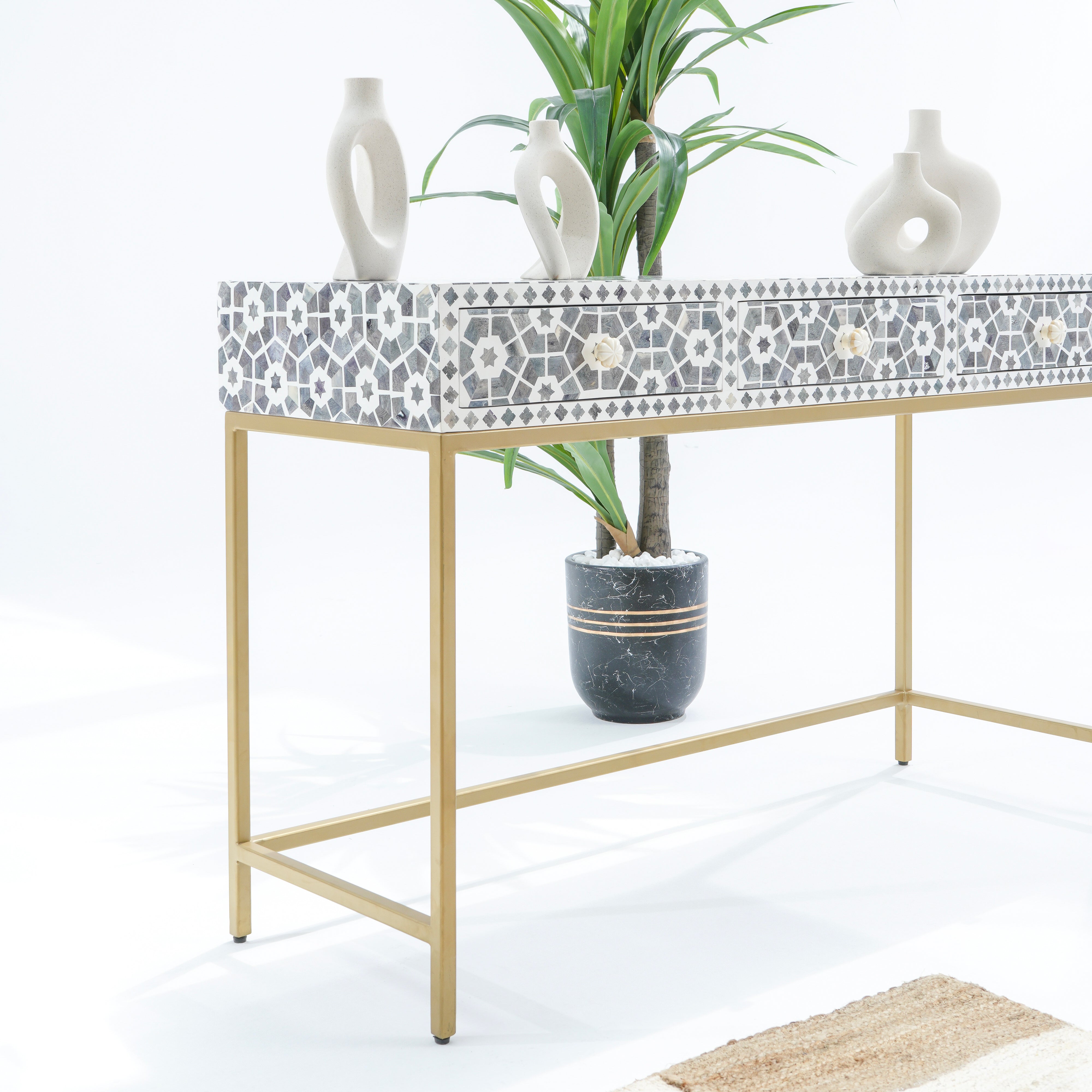 INLAY THREE DRAWER LIGHT GREY CONSOLE