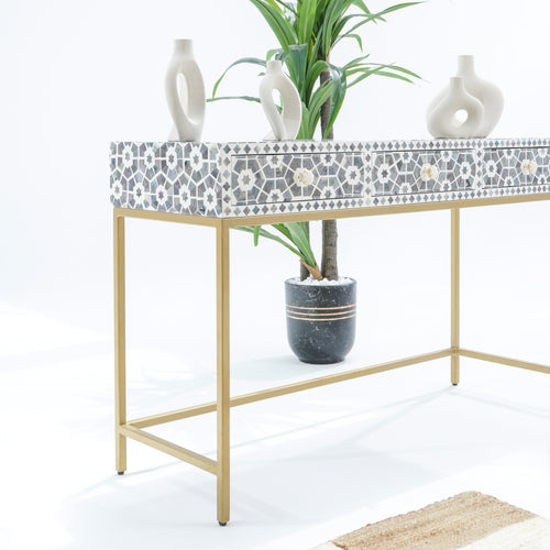 INLAY THREE DRAWER LIGHT GREY CONSOLE