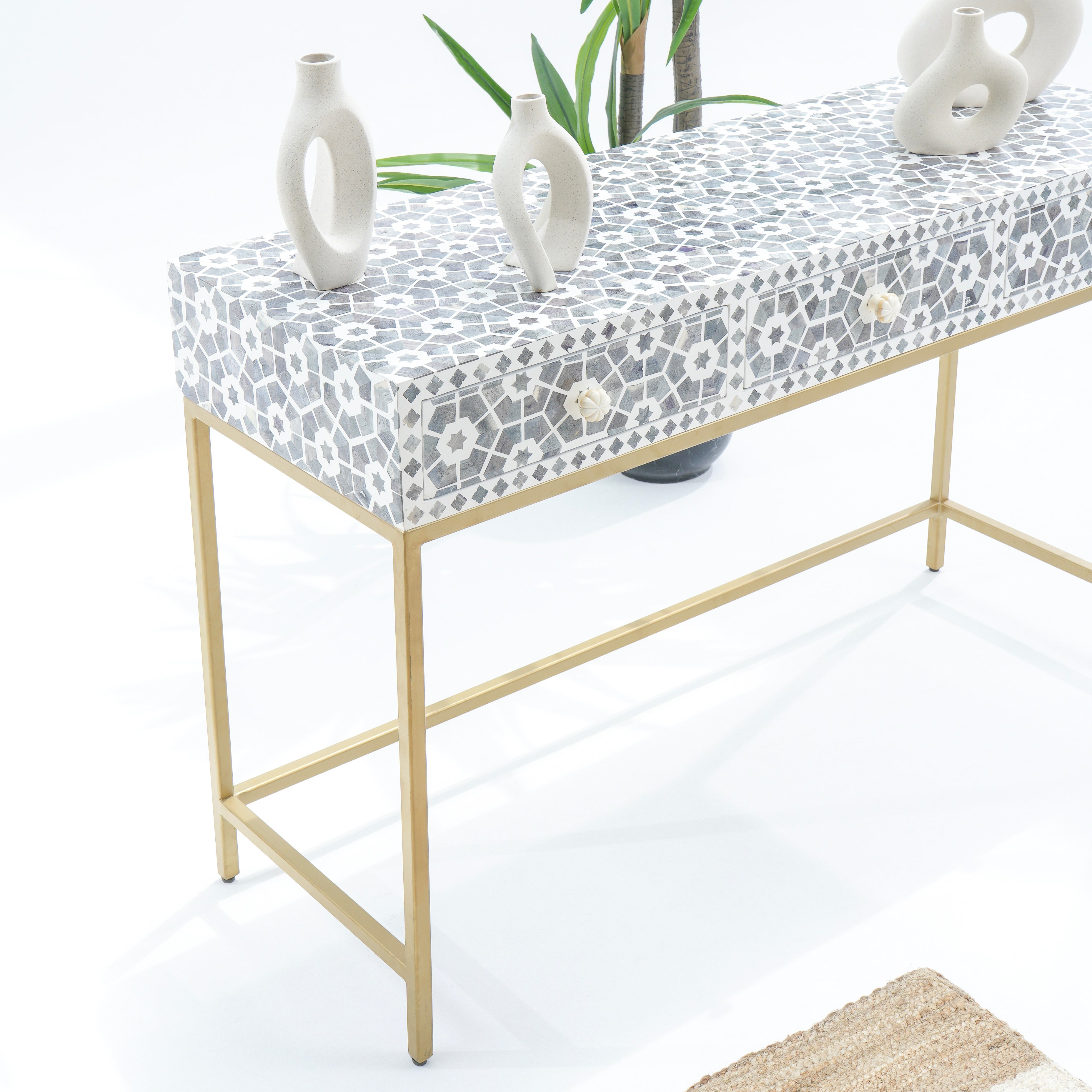INLAY THREE DRAWER LIGHT GREY CONSOLE