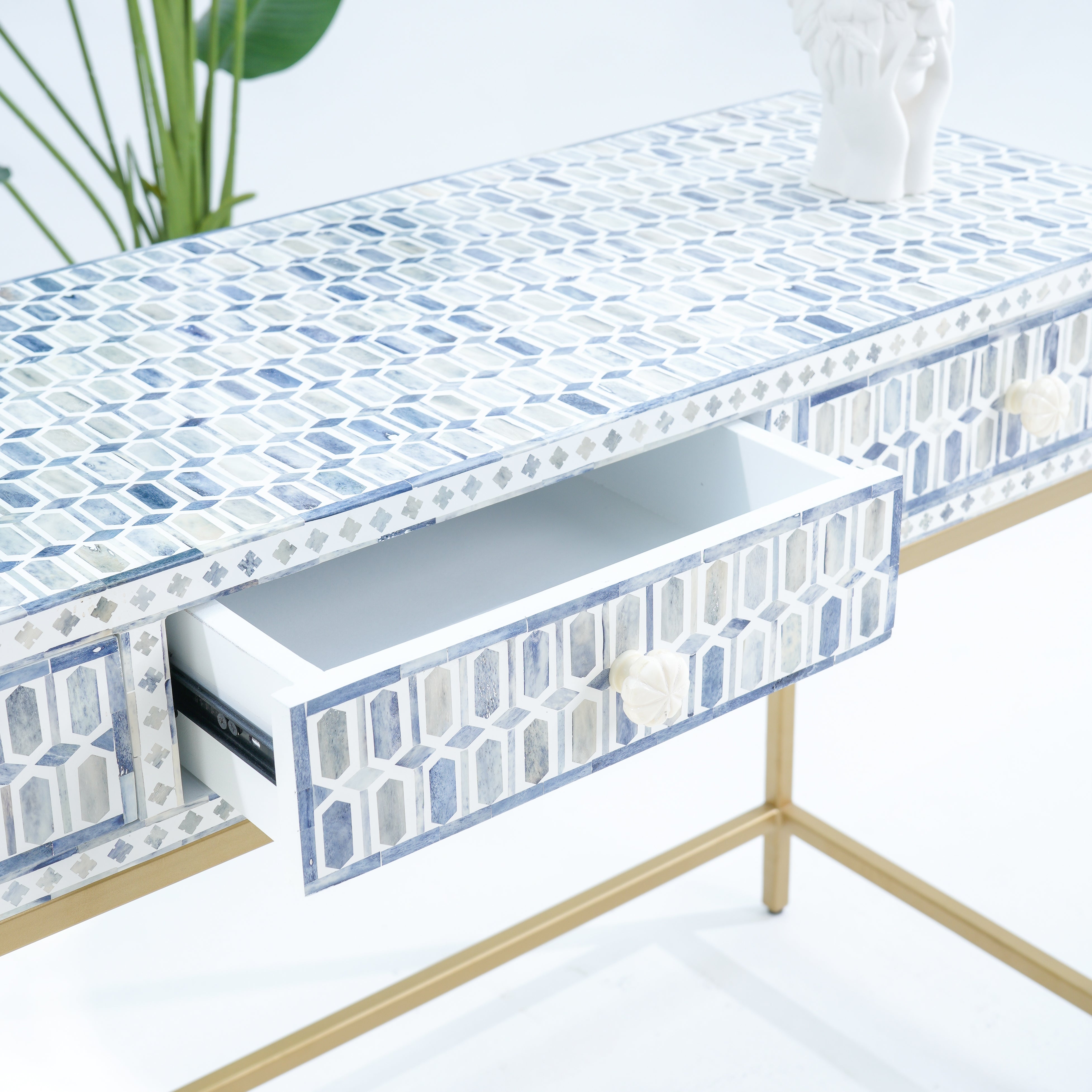 INLAY THREE DRAWER LIGHT BLUE CONSOLE