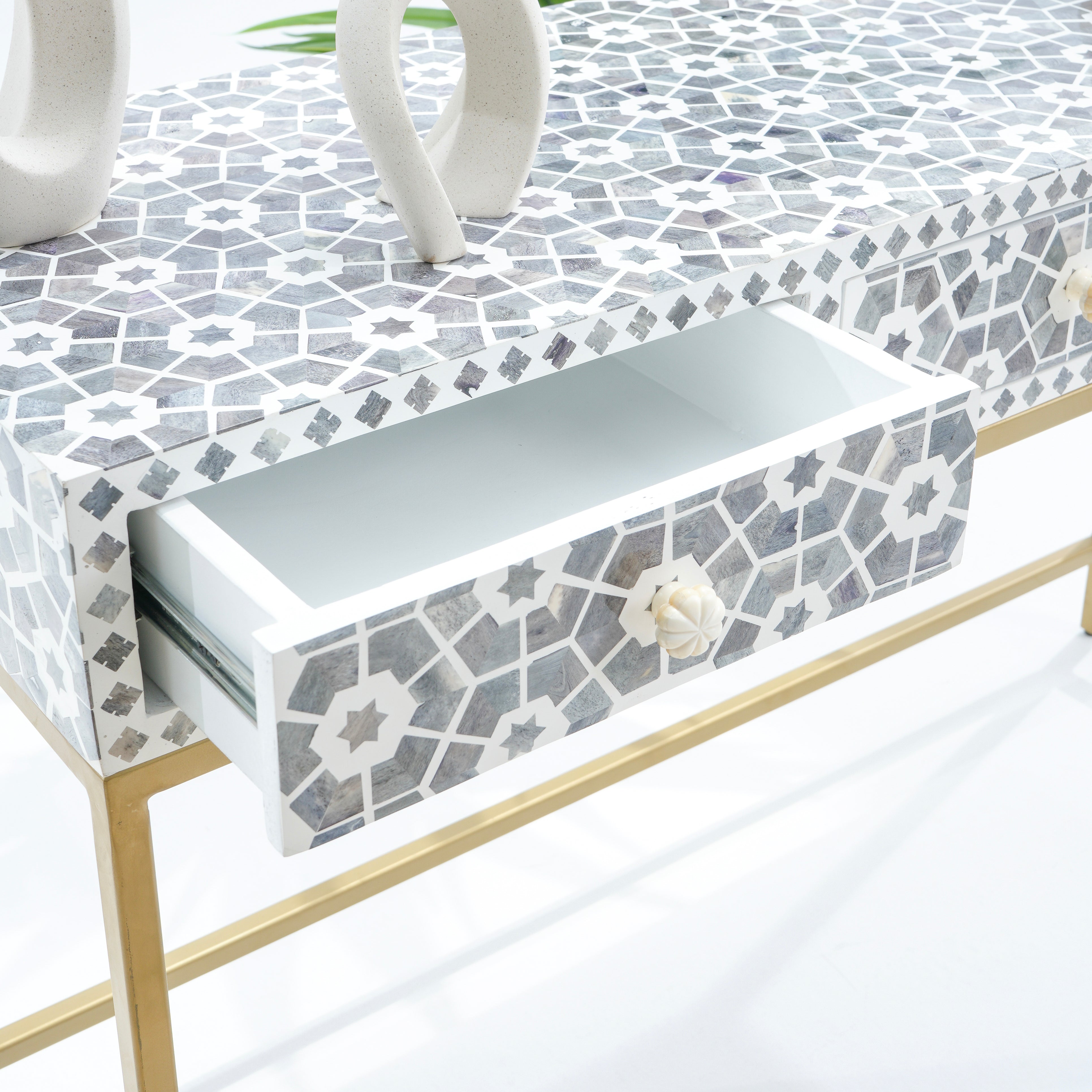 INLAY THREE DRAWER LIGHT GREY CONSOLE