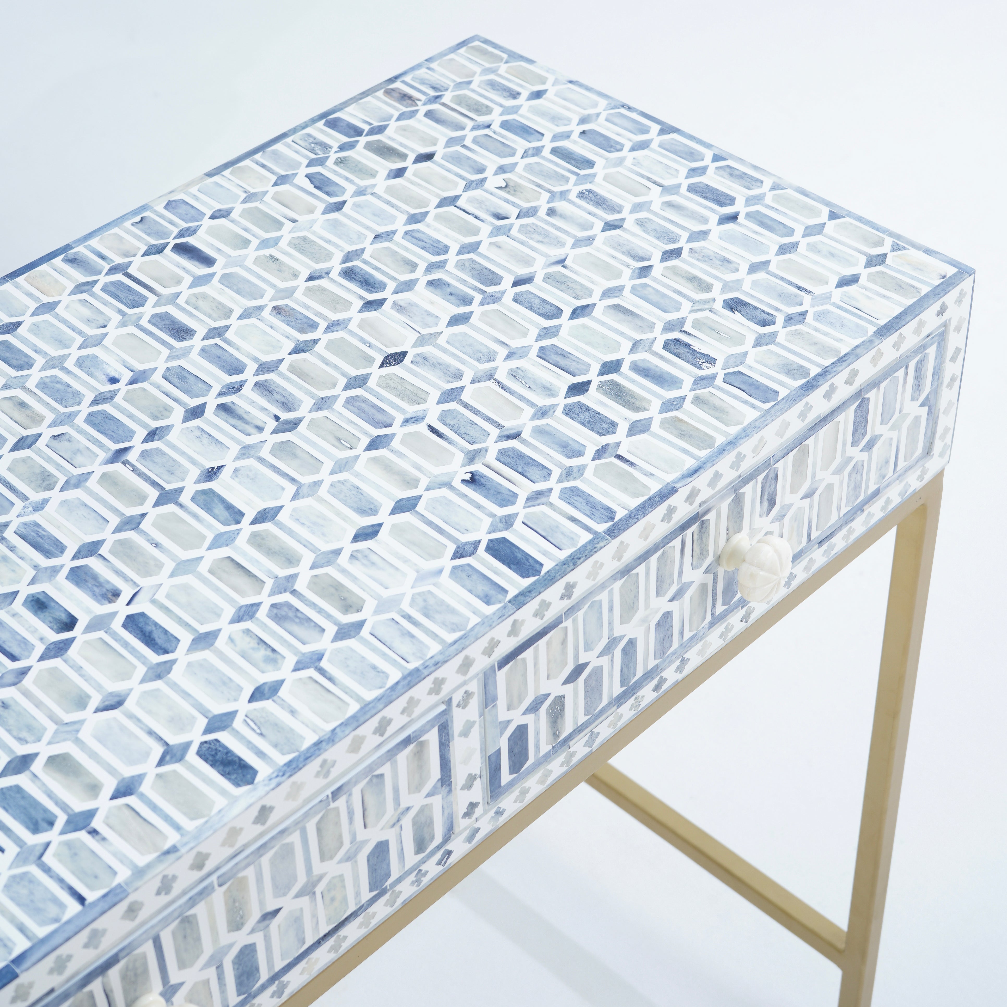 INLAY THREE DRAWER LIGHT BLUE CONSOLE