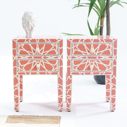 Inlay Red Bedside Table