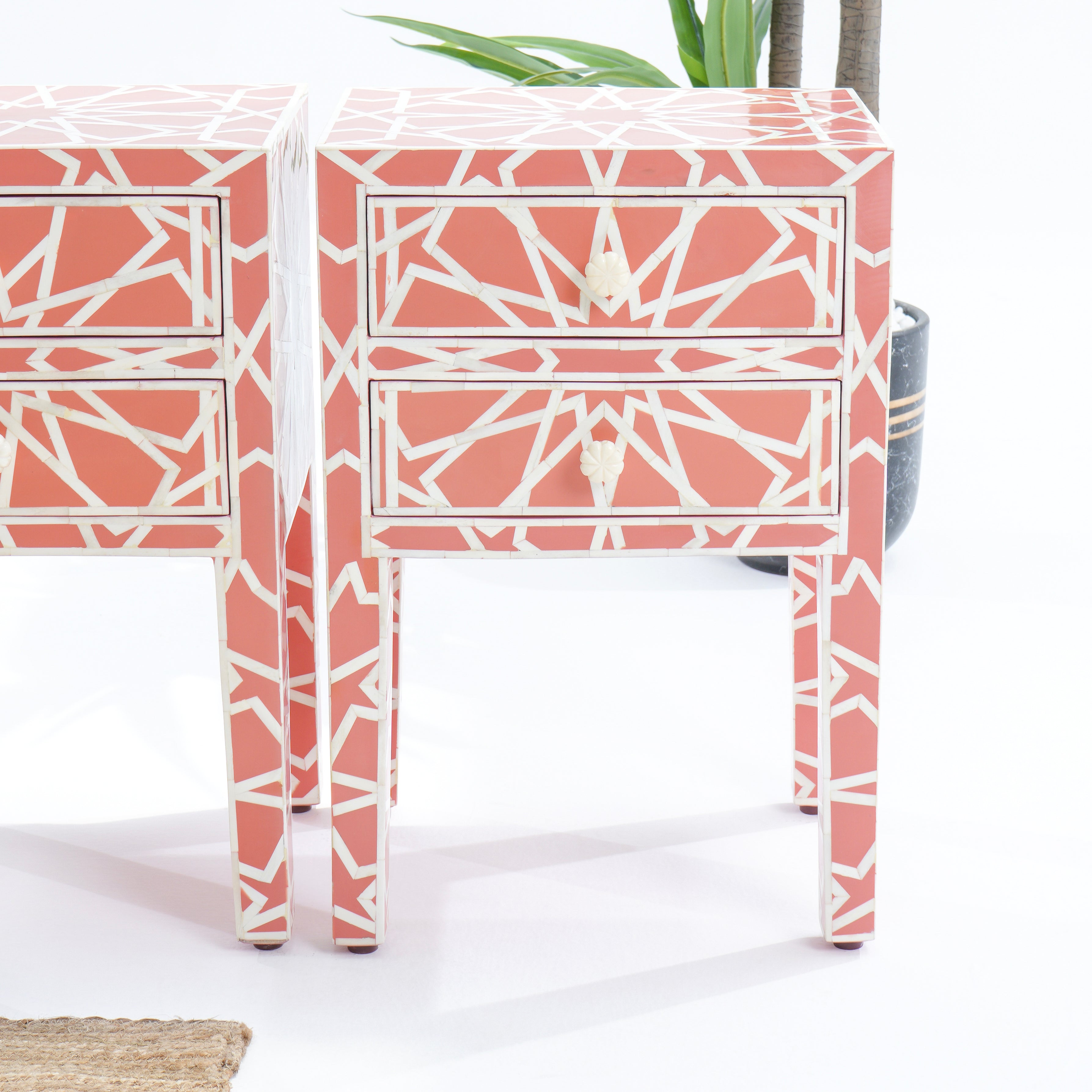 Inlay Red Bedside Table