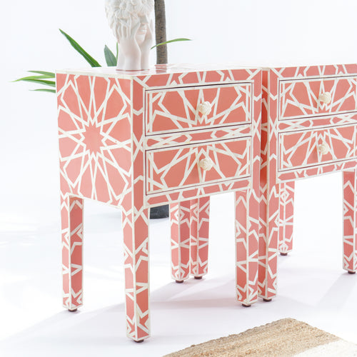 Inlay Red Bedside Table