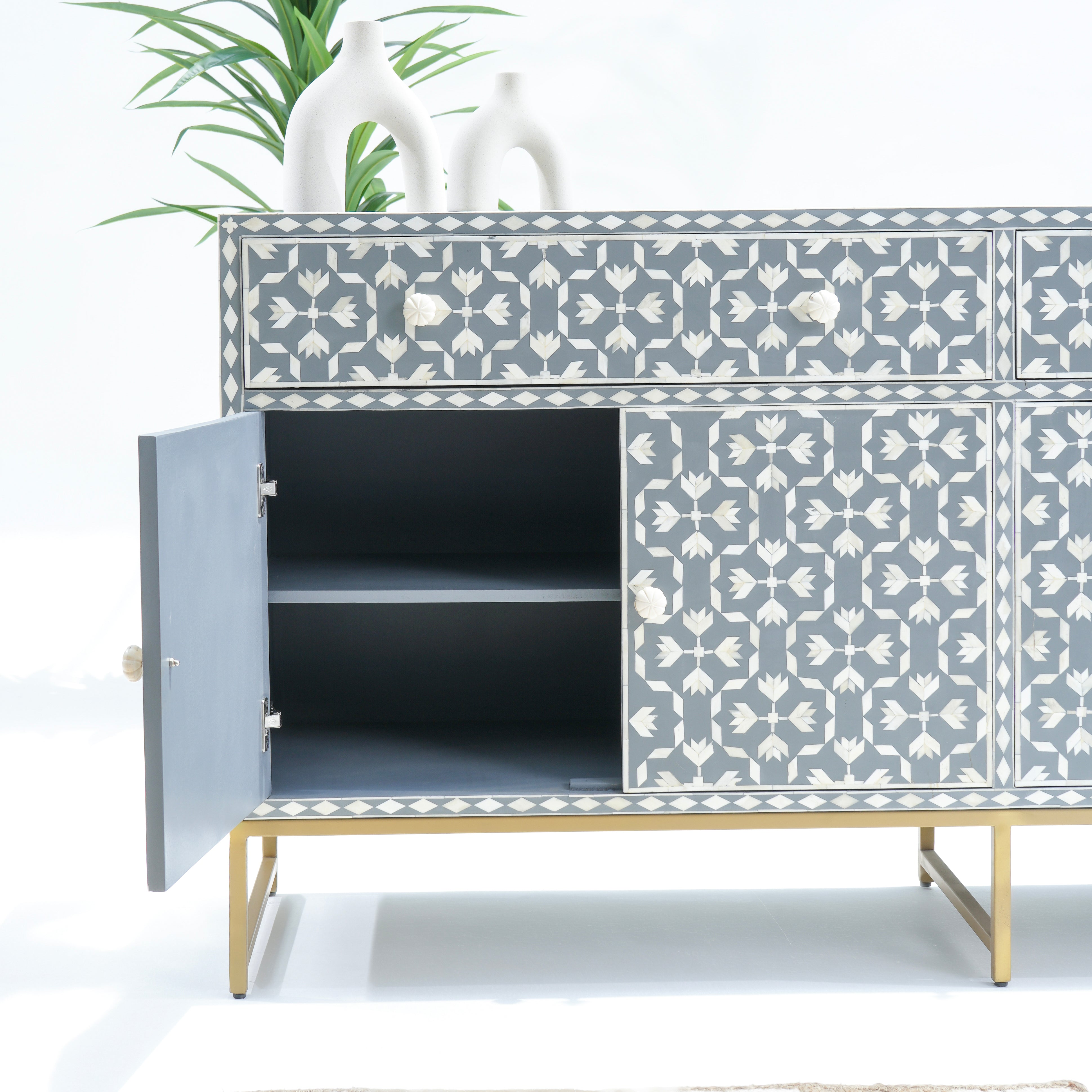 INLAY FOUR DRAWER- DOOR SIDE BOARD
