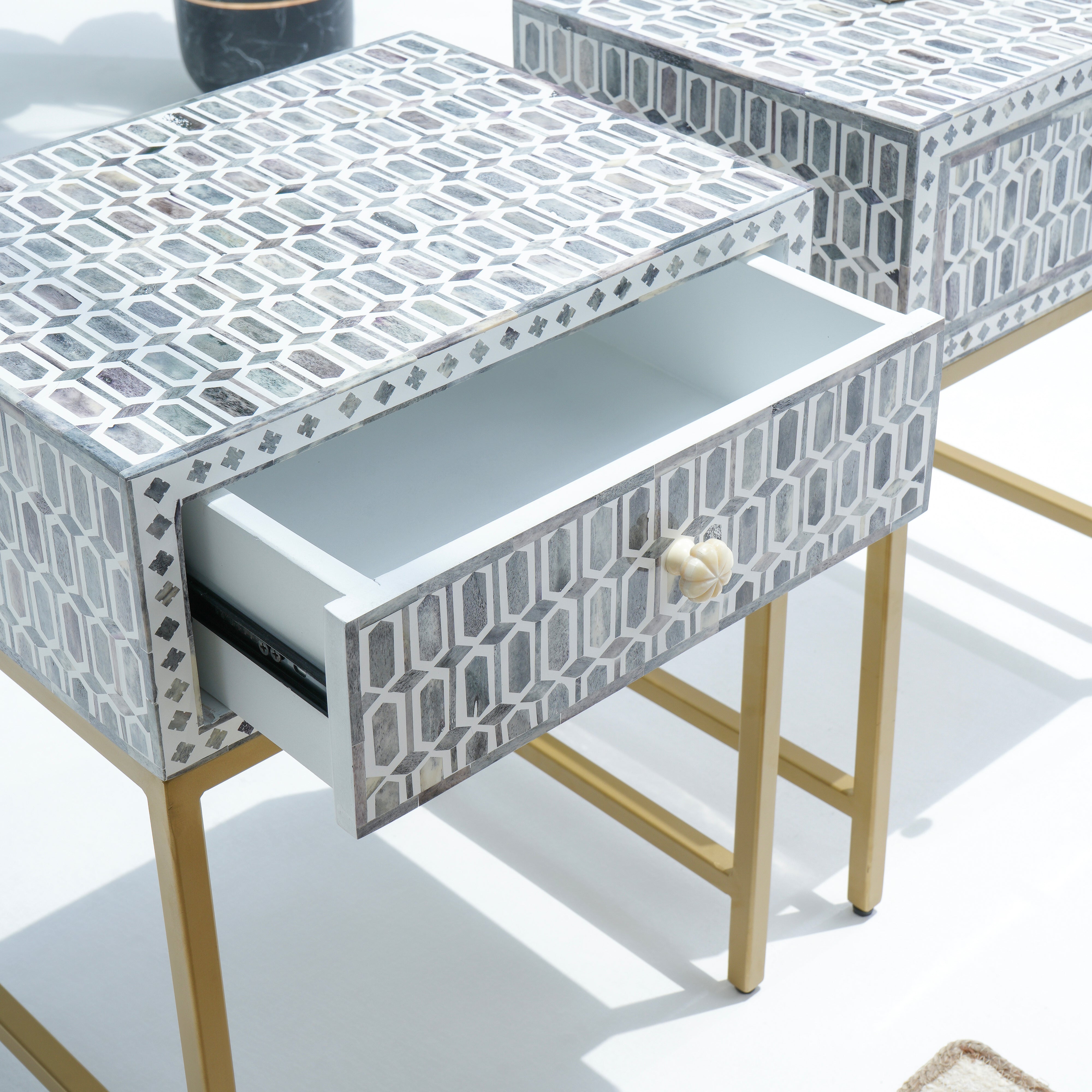 Inlay Light Grey Bedside Table