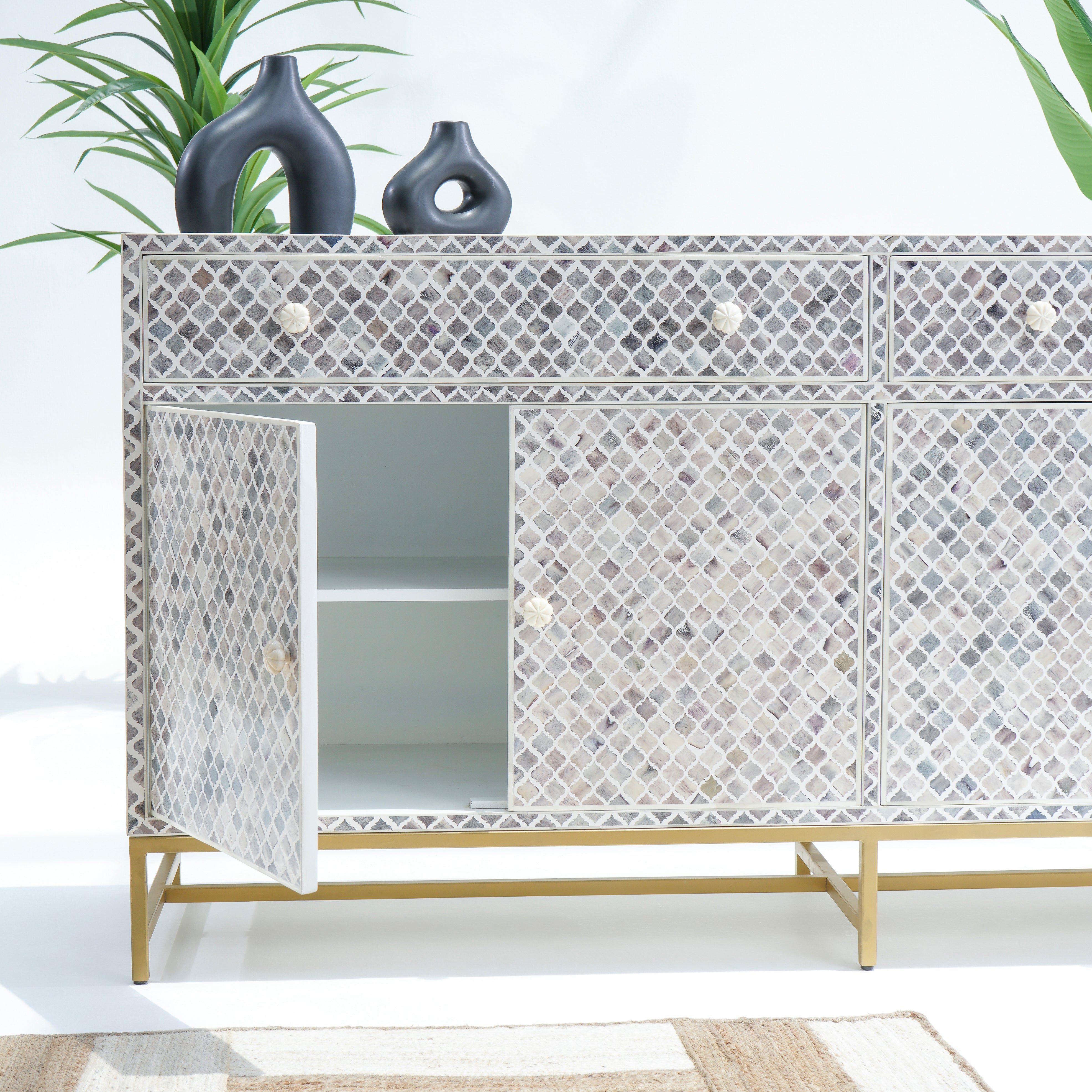 INLAY FOUR DRAWER- DOOR SIDE BOARD