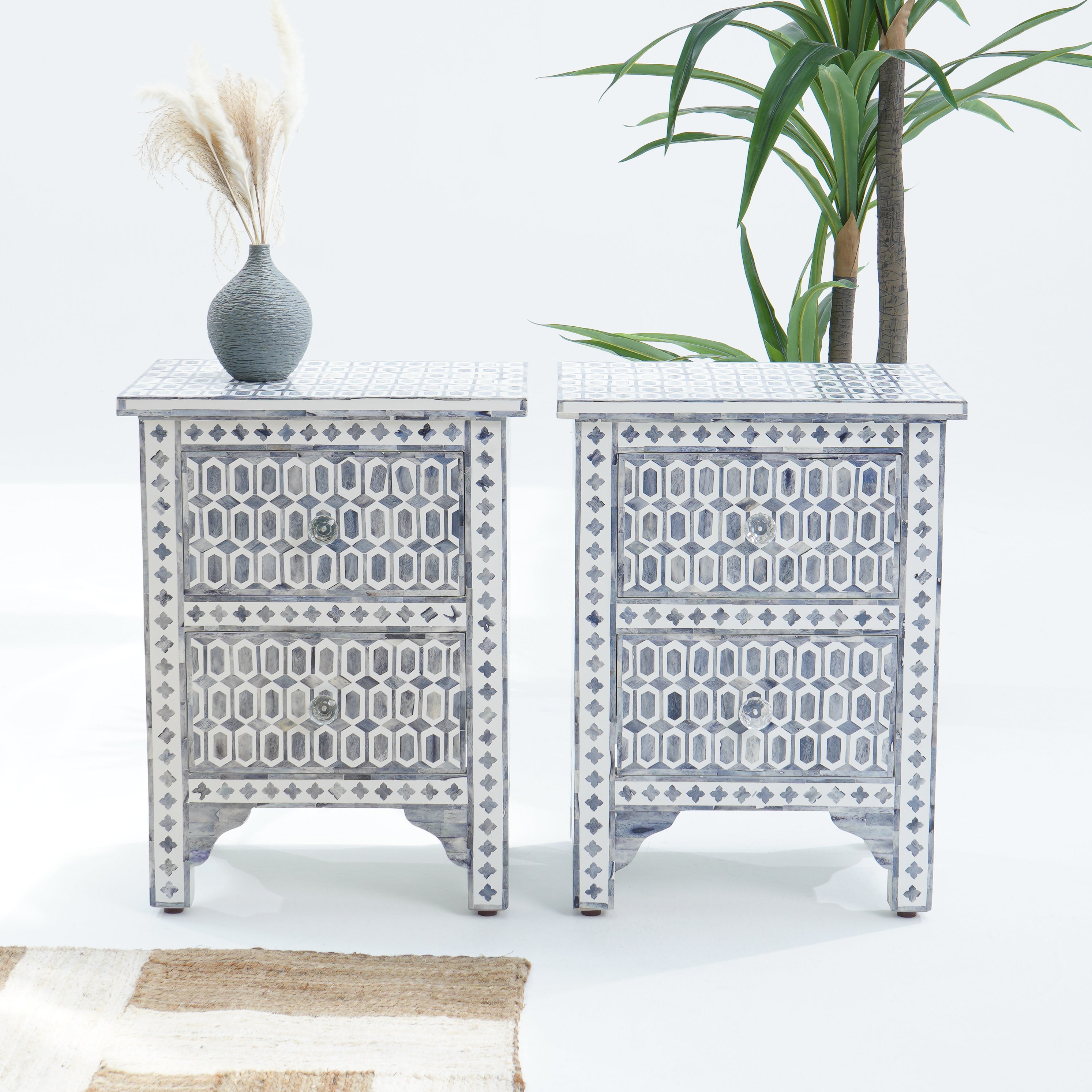Inlay Light Grey Bedside Table