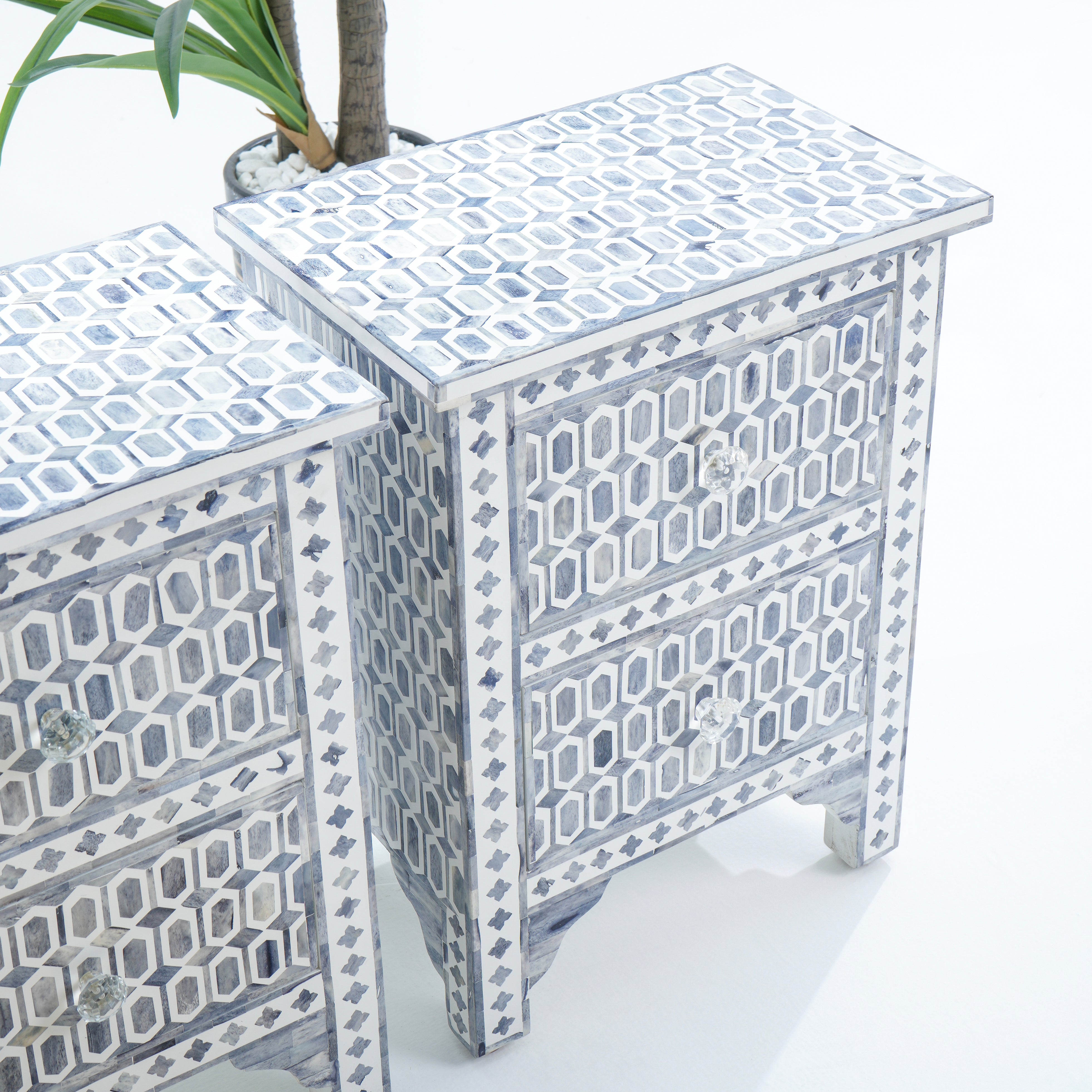 Inlay Light Grey Bedside Table