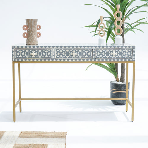 INLAY THREE DRAWER GREY CONSOLE
