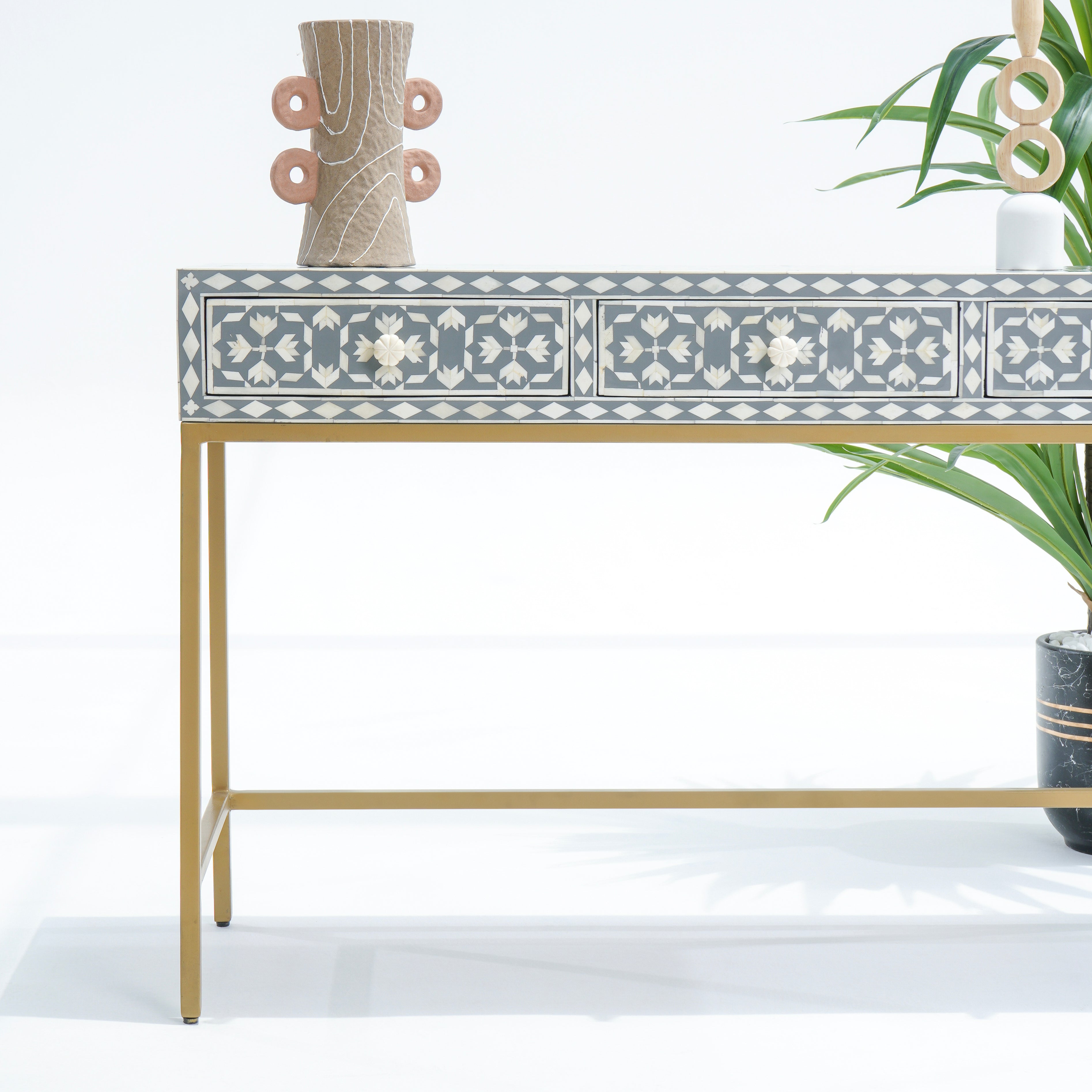 INLAY THREE DRAWER GREY CONSOLE