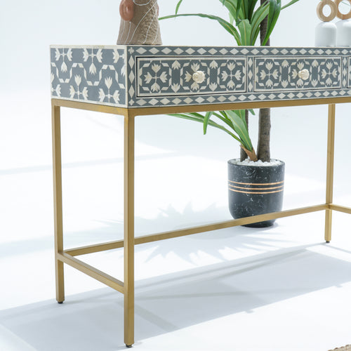 INLAY THREE DRAWER GREY CONSOLE