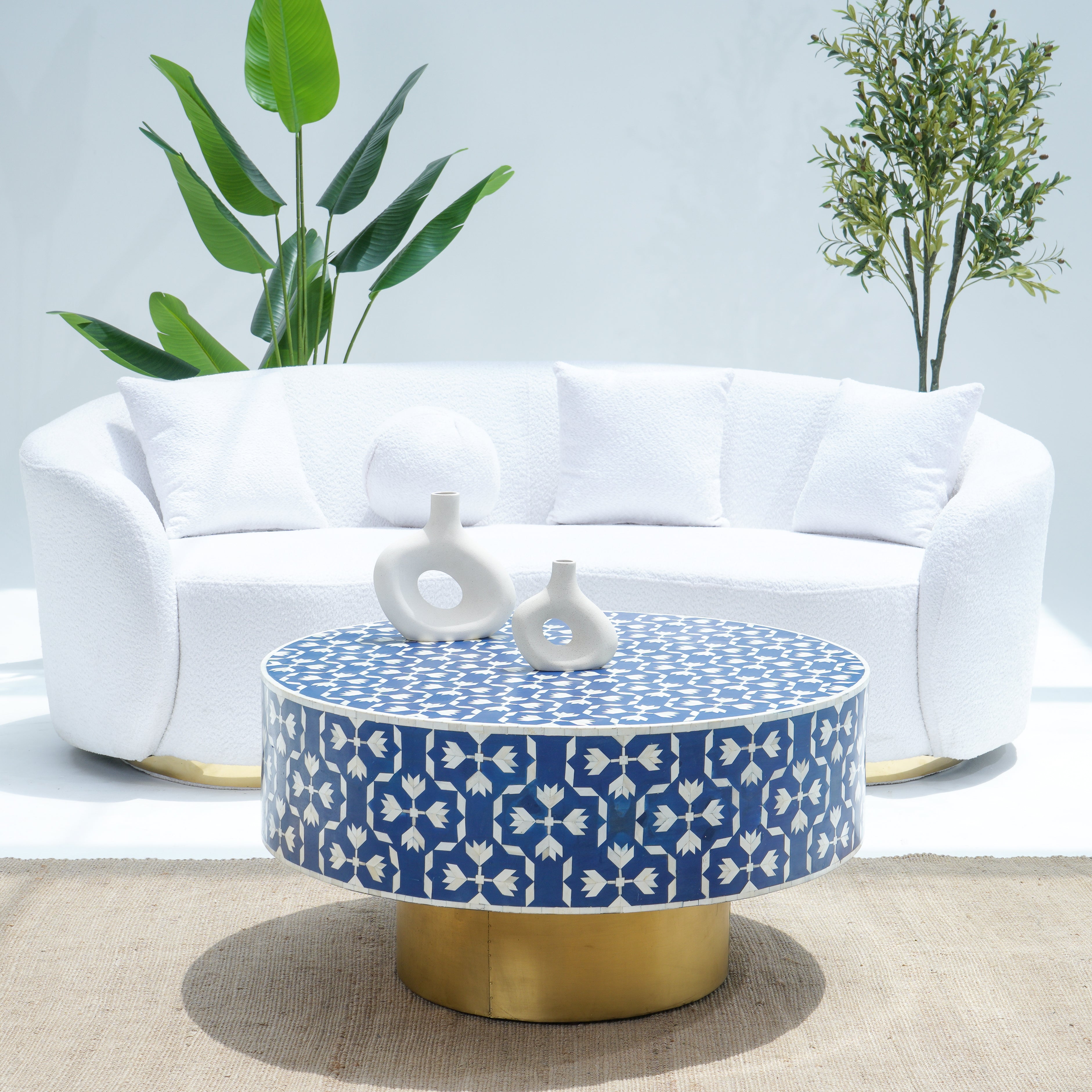 INLAY BLUE ROUND COFFEE TABLE