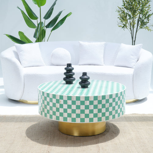 INLAY LIGHT BLUE ROUND COFFEE TABLE