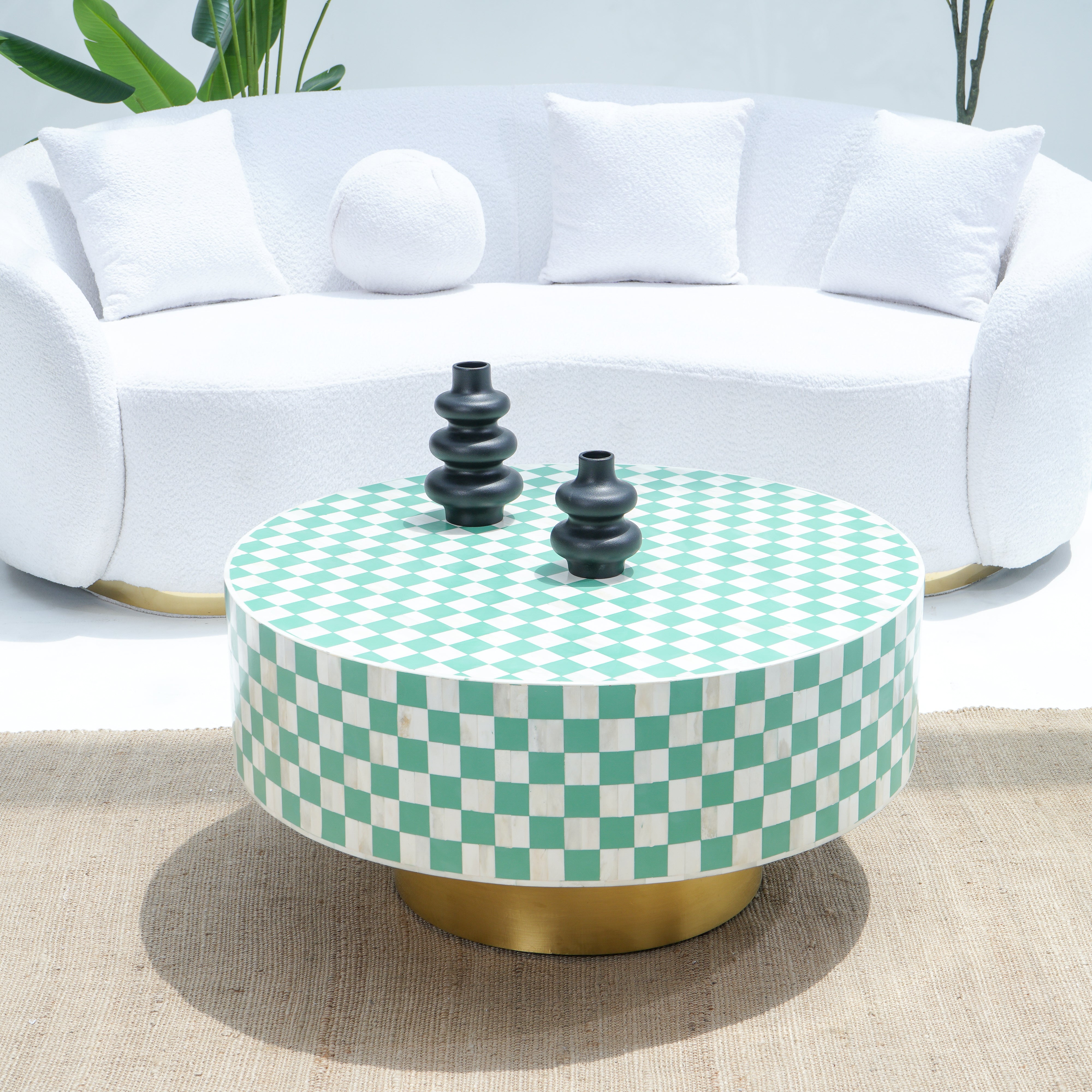 INLAY LIGHT BLUE ROUND COFFEE TABLE
