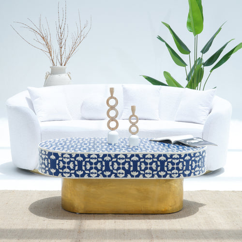 INLAY OVAL BLUE COFFEE TABLE