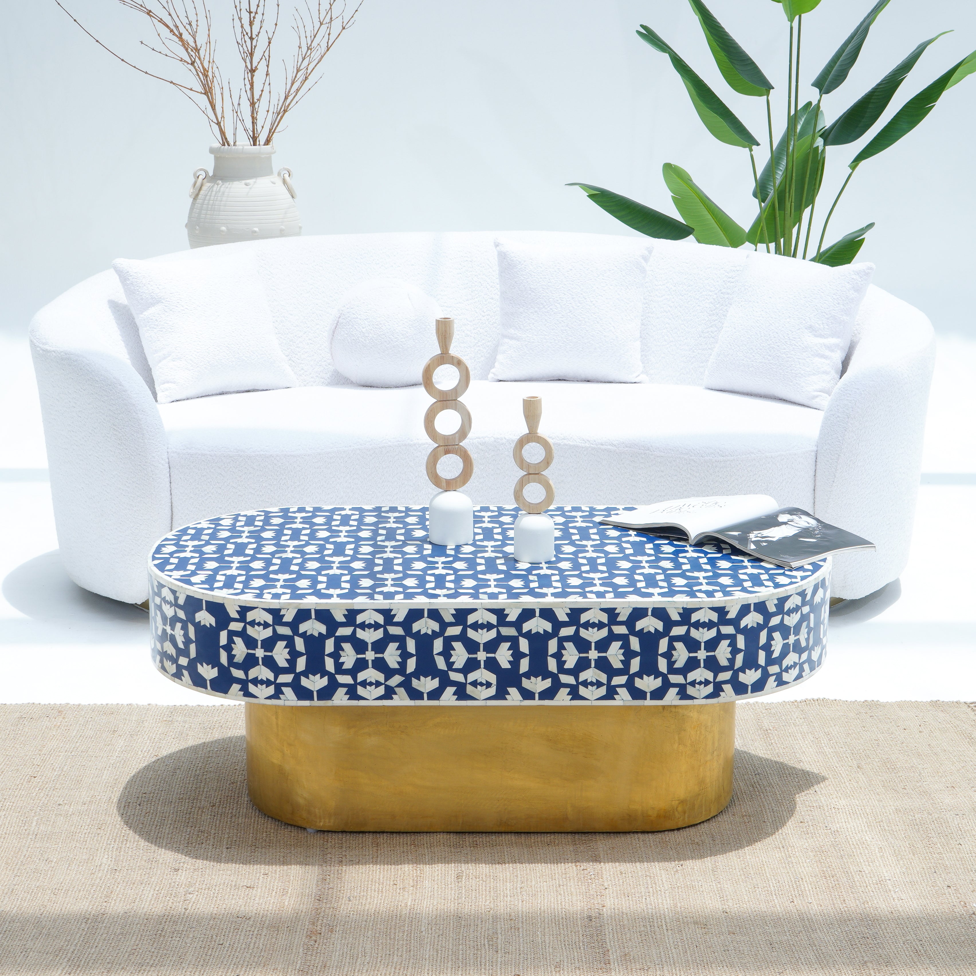 INLAY OVAL BLUE COFFEE TABLE