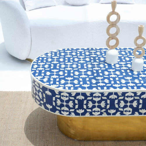 INLAY OVAL BLUE COFFEE TABLE