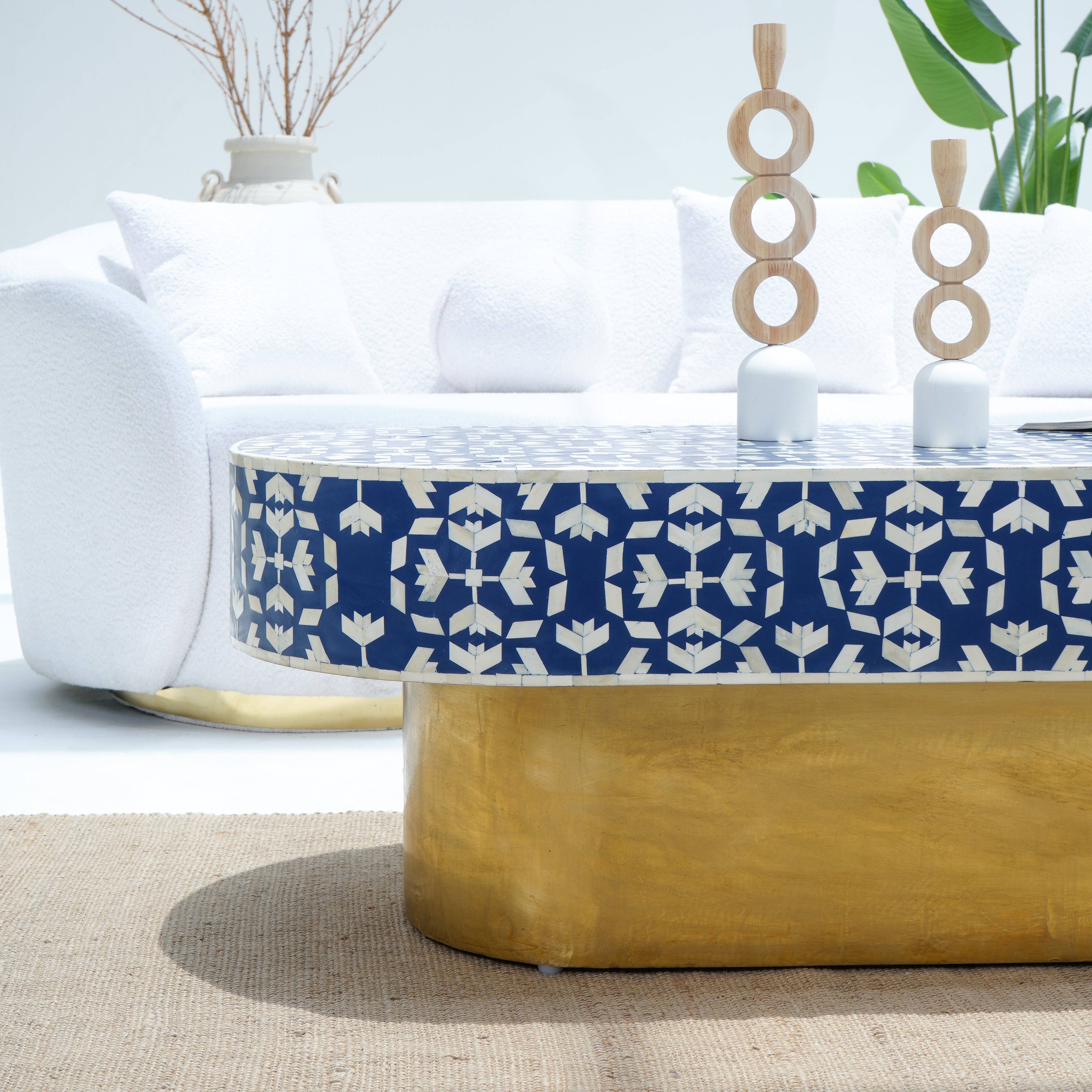 INLAY OVAL BLUE COFFEE TABLE