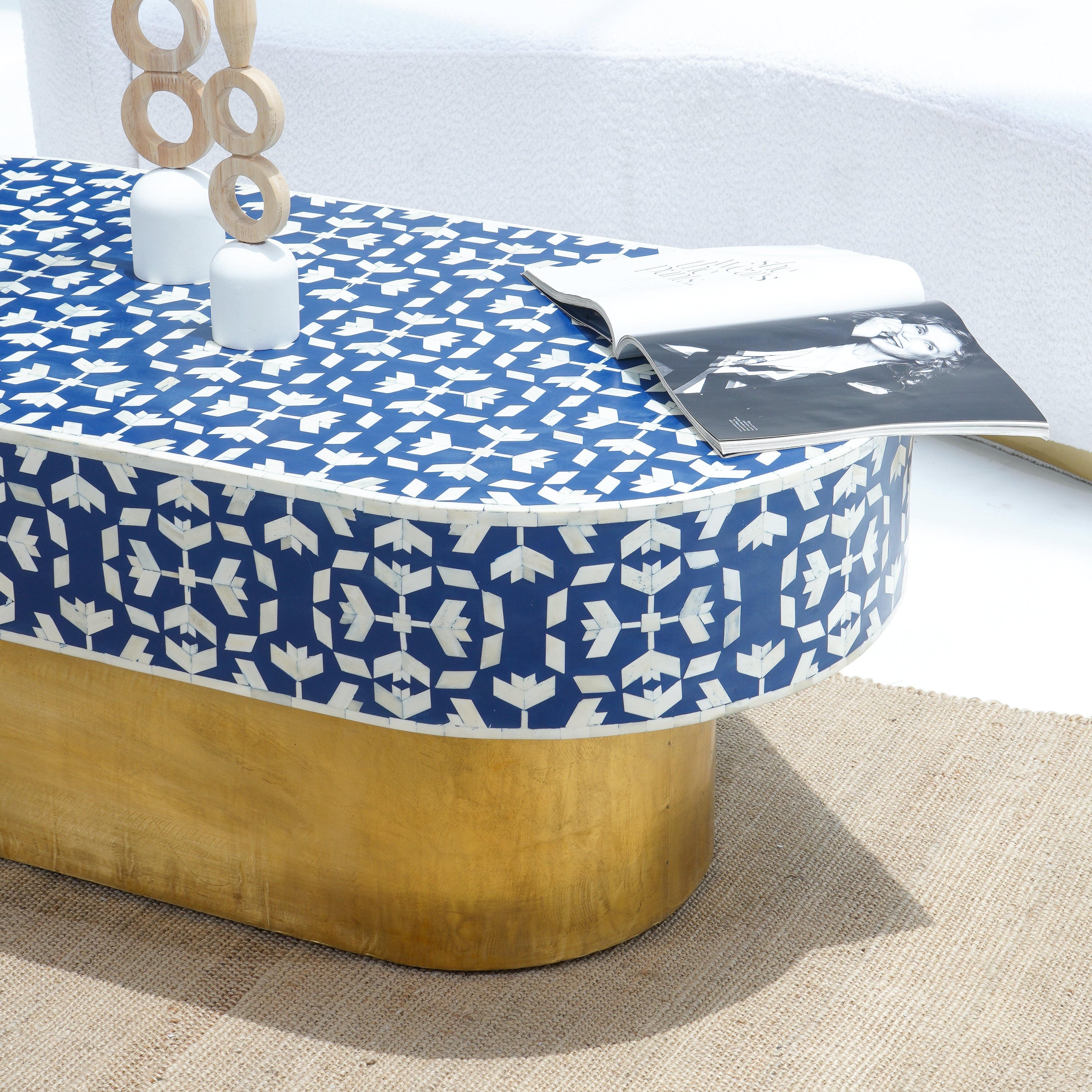 INLAY OVAL BLUE COFFEE TABLE