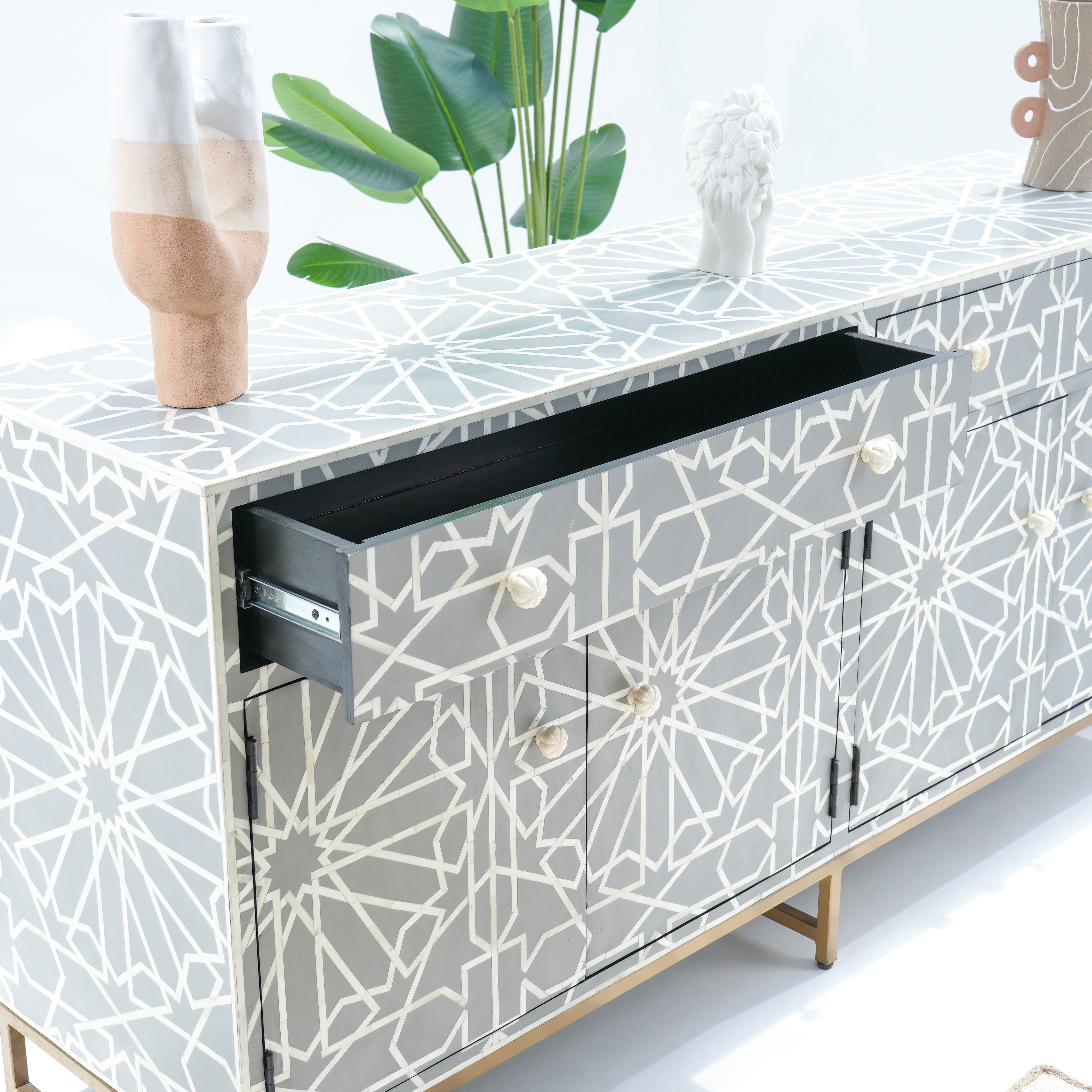 INLAY FOUR DRAWER- DOOR SIDE BOARD