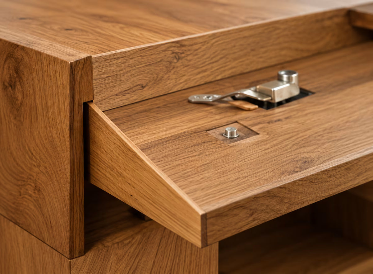 Wooden drawer partly open