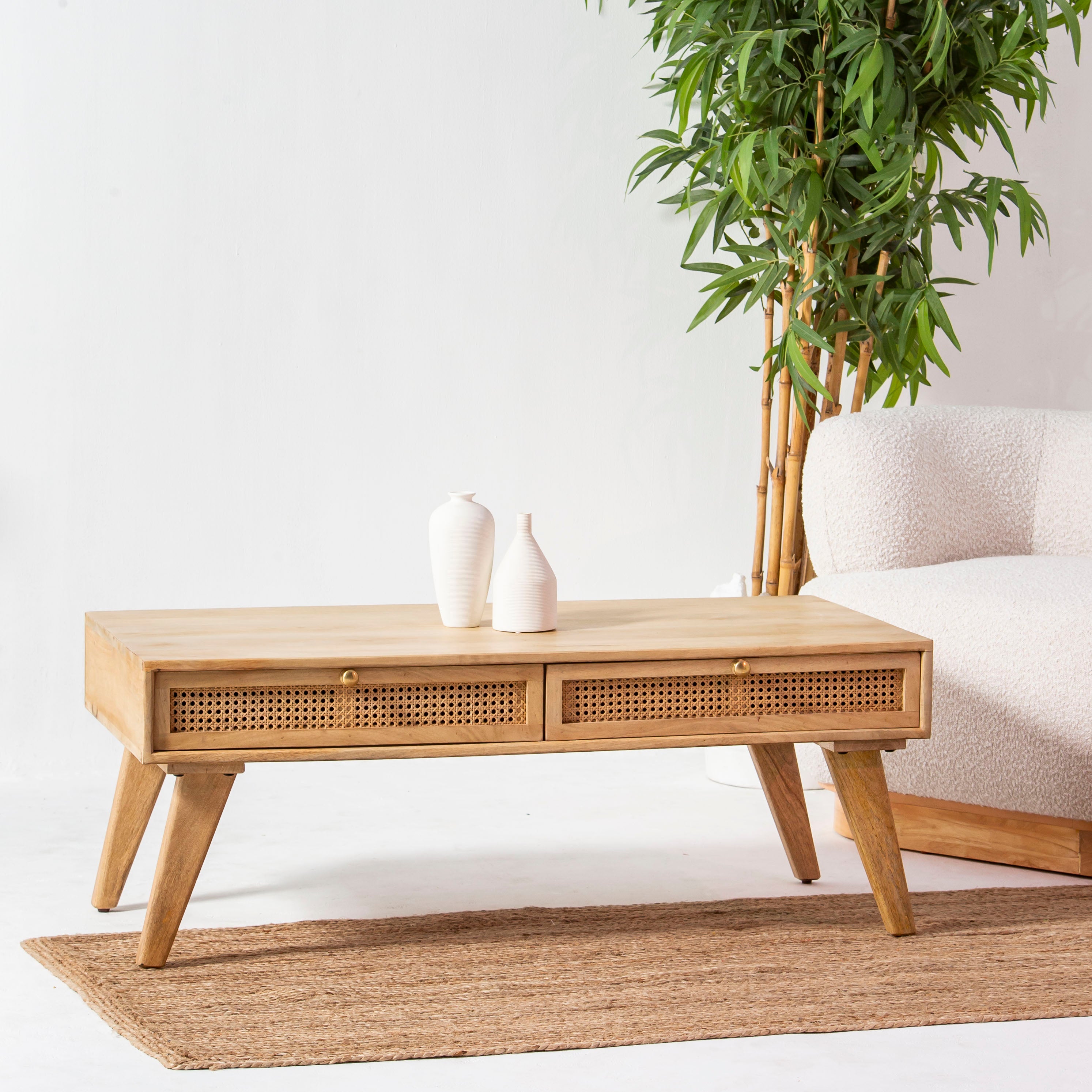 CANOVIA CANE TWO DRAWER COFFEE TABLE