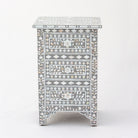 FLORAL-GREY MOTHER OF PEARL THREE DRAWER BEDSIDE TABLE - Art and craft furniture 