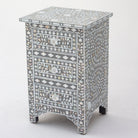 FLORAL-GREY MOTHER OF PEARL THREE DRAWER BEDSIDE TABLE - Art and craft furniture 
